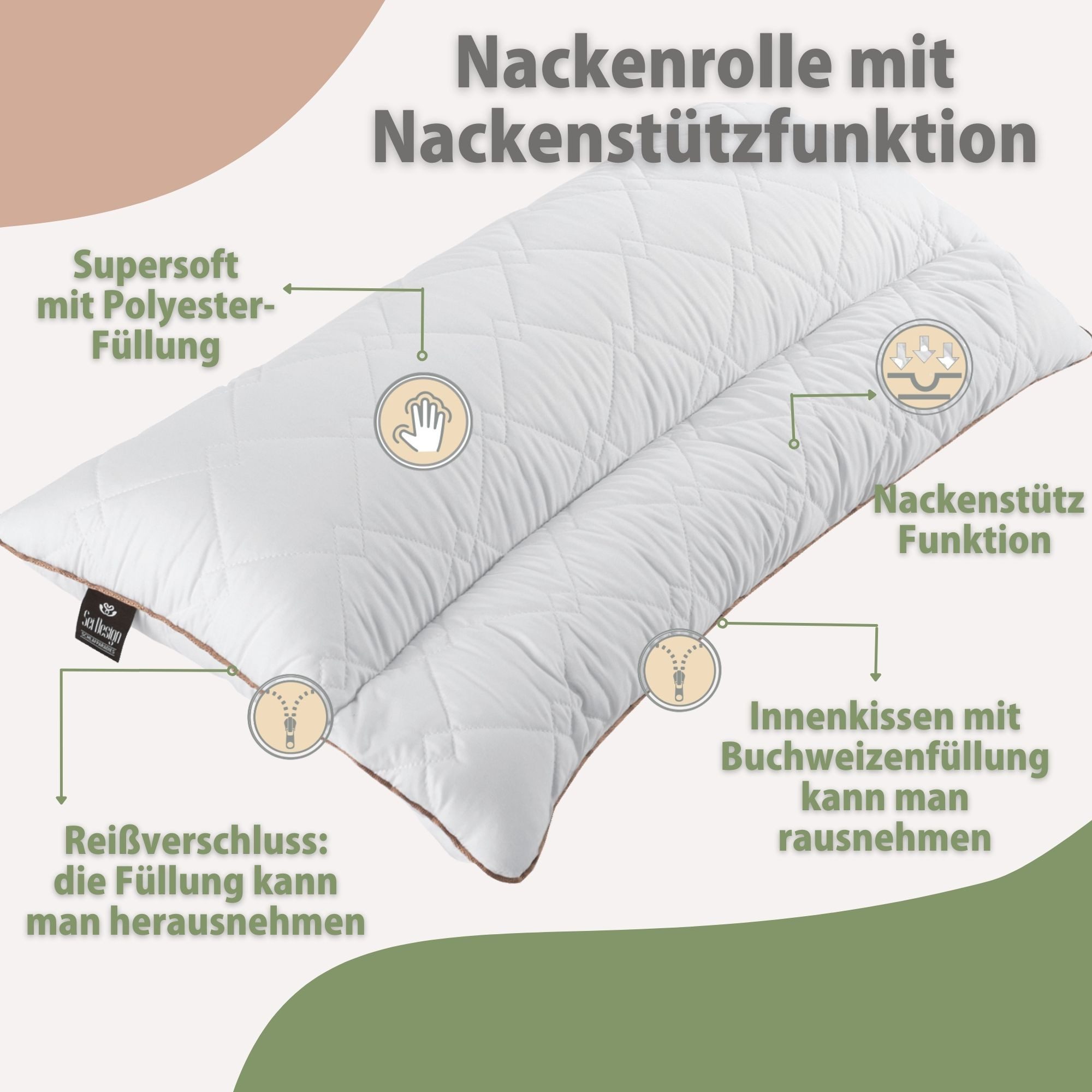 SEI Design Kopfkissen 40x80 mit Nackenrolle aus Buchweizenschalen, Bezug: 1 günstig online kaufen