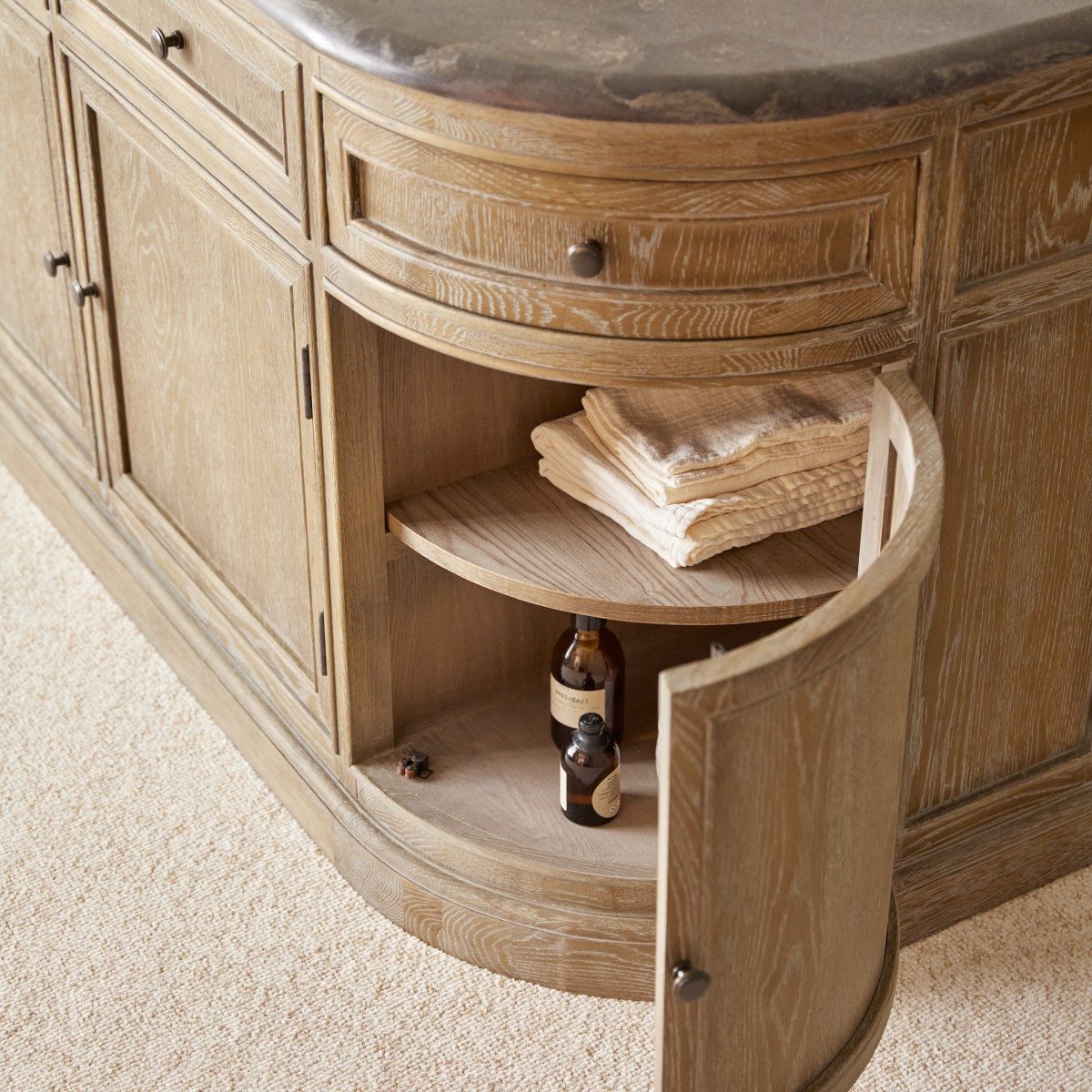 Tikamoon Waschtisch Badezimmermöbel aus Eichenholz mit Doppelwaschbecken Louise 180 cm