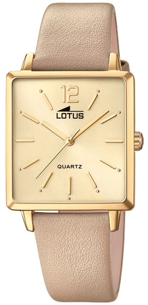 Lotus Quarzuhr LOTUS Damen Uhr Fashion 18713/2 Leder, (Analoguhr), Damenuhr  eckig, klein (ca. 27mm) Lederarmband beige, hellbraun