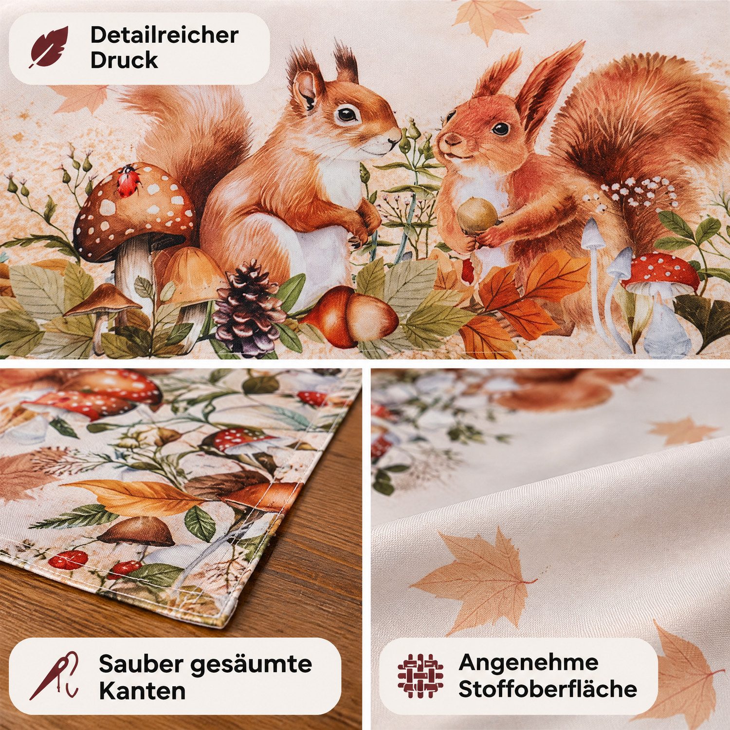 texpot Tischdecke Tischläufer Druck Eichhörnchen Herbst (1-tlg) – Bild 3 von 5
