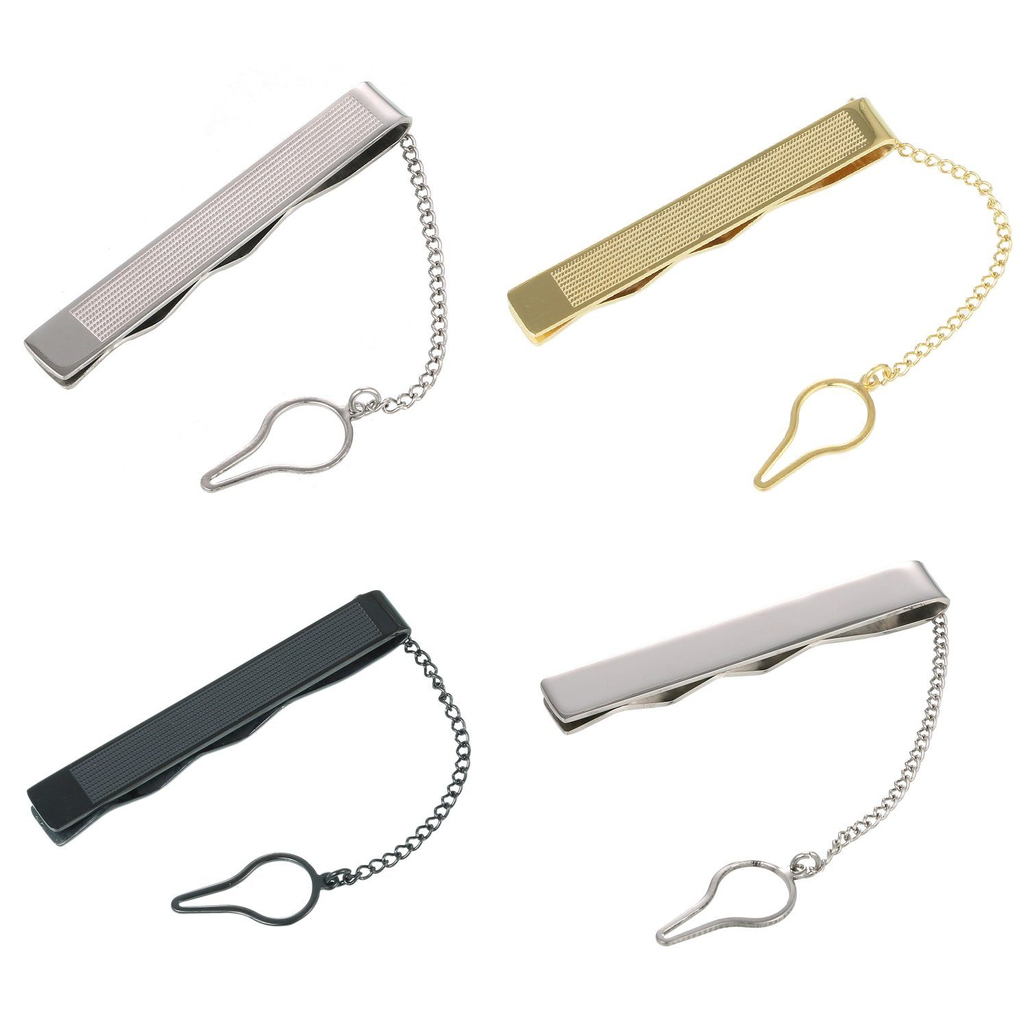 DonDon Krawattennadel Krawattenklammer Krawattennadel, Krawattennadel aus Edelstahl, mit Zierkette, verschiedene Designs