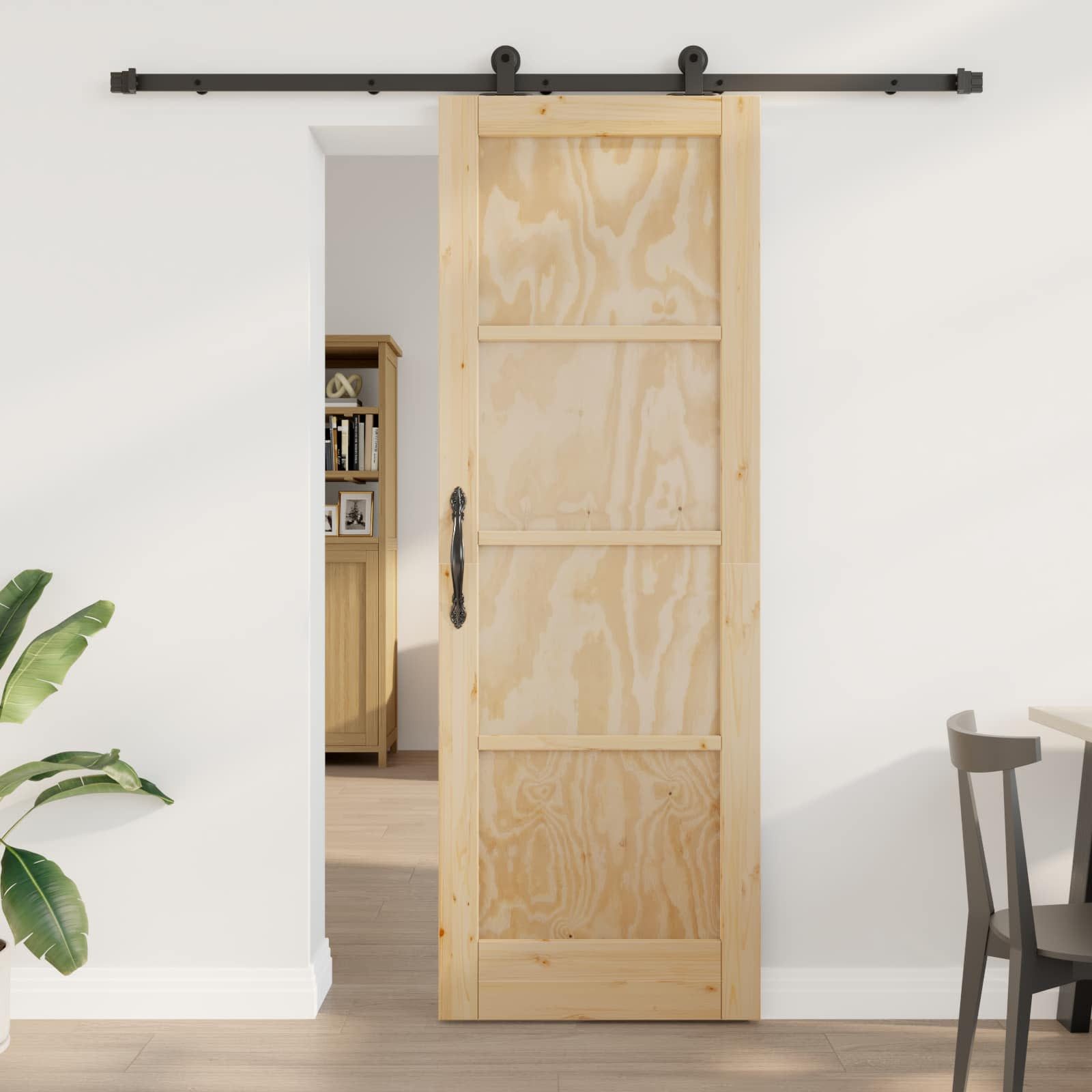 vidaXL Haustür Schiebetür Natürlich und Schwarz 73,5 x 211 cm (1-St)