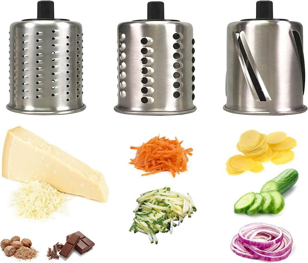 Beper Gemüsehobel BP.400 elektrischer Gemüsehobel aus Stahl mit 3 Aufsätzen, Große Öffnung zum Füttern von Futter