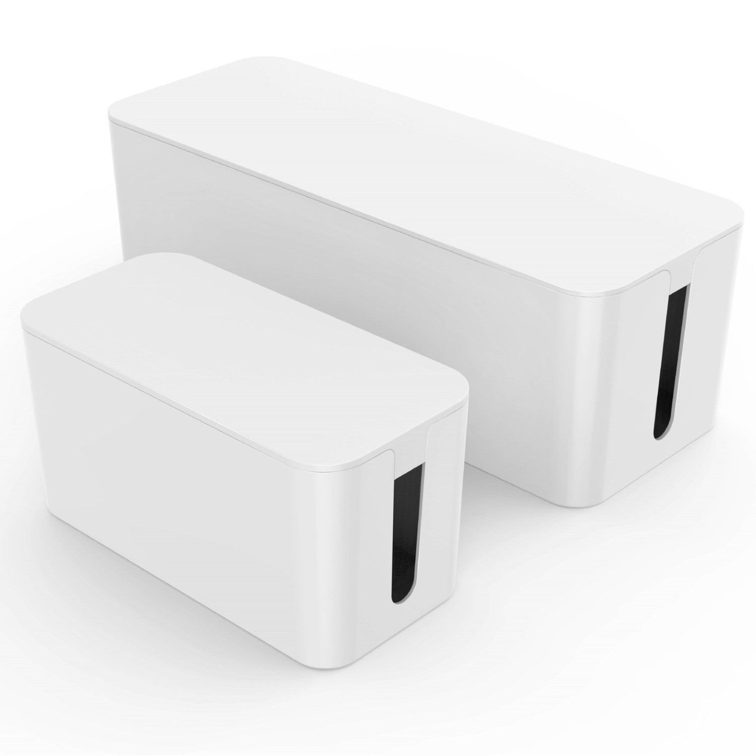 Pazzimo Kabelbox Set 2x Kabelbox Kabelmanager Ladebox Box Weiß, (1x Kabelbox Maxi + 1x Kabelbox Mini, 2-tlg., Set), Kabel-Organizer Strom Ladestation für Zuhause TV PC Büro Schreibtisch