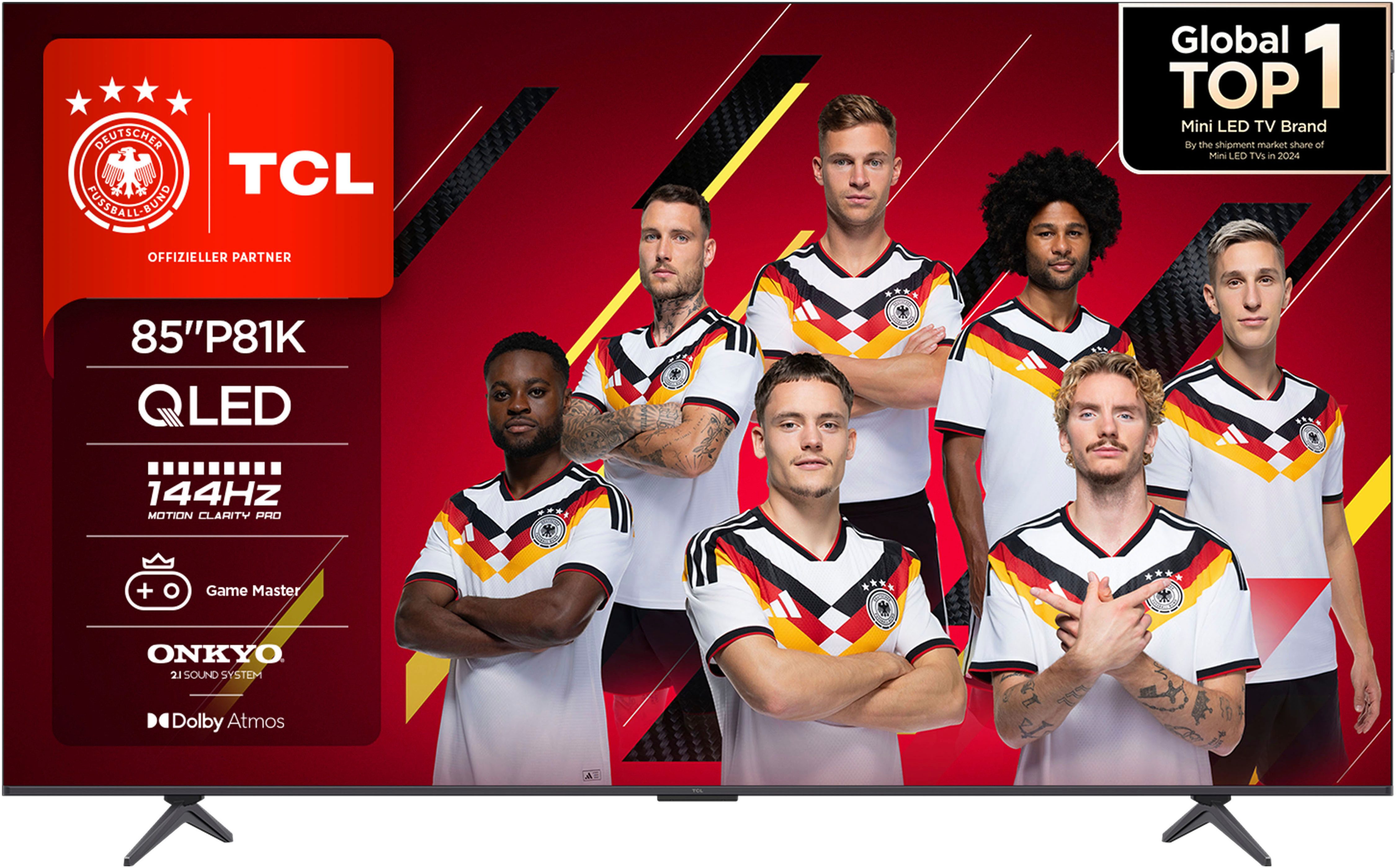 TCL 85P81KX1 QLED-Fernseher (215 cm/85 Zoll, 4K Ultra HD, Google TV, Smart-TV, 144Hz, Multi-HDR, Dolby Vision, Game Master, Smart TV, Apple TV, ONKYO)