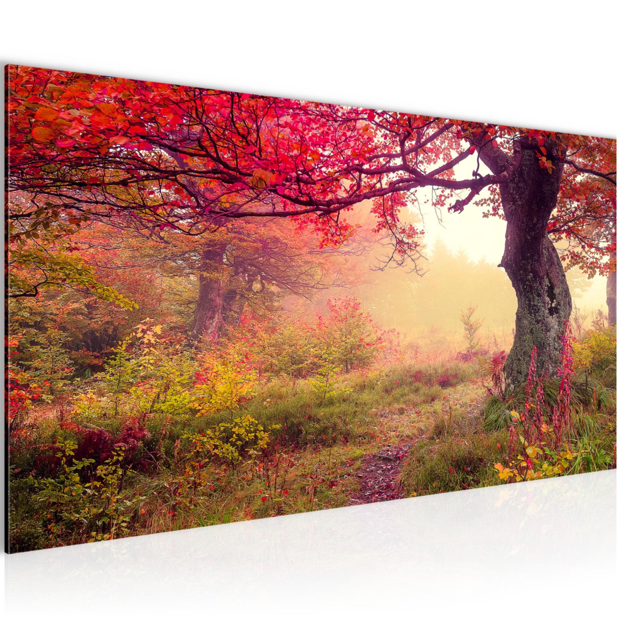Runa Art Wandbild Wald Landschaft Modern Bild auf Vlies Leinwand Herbst Rosa 6116, 100L x 40B cm