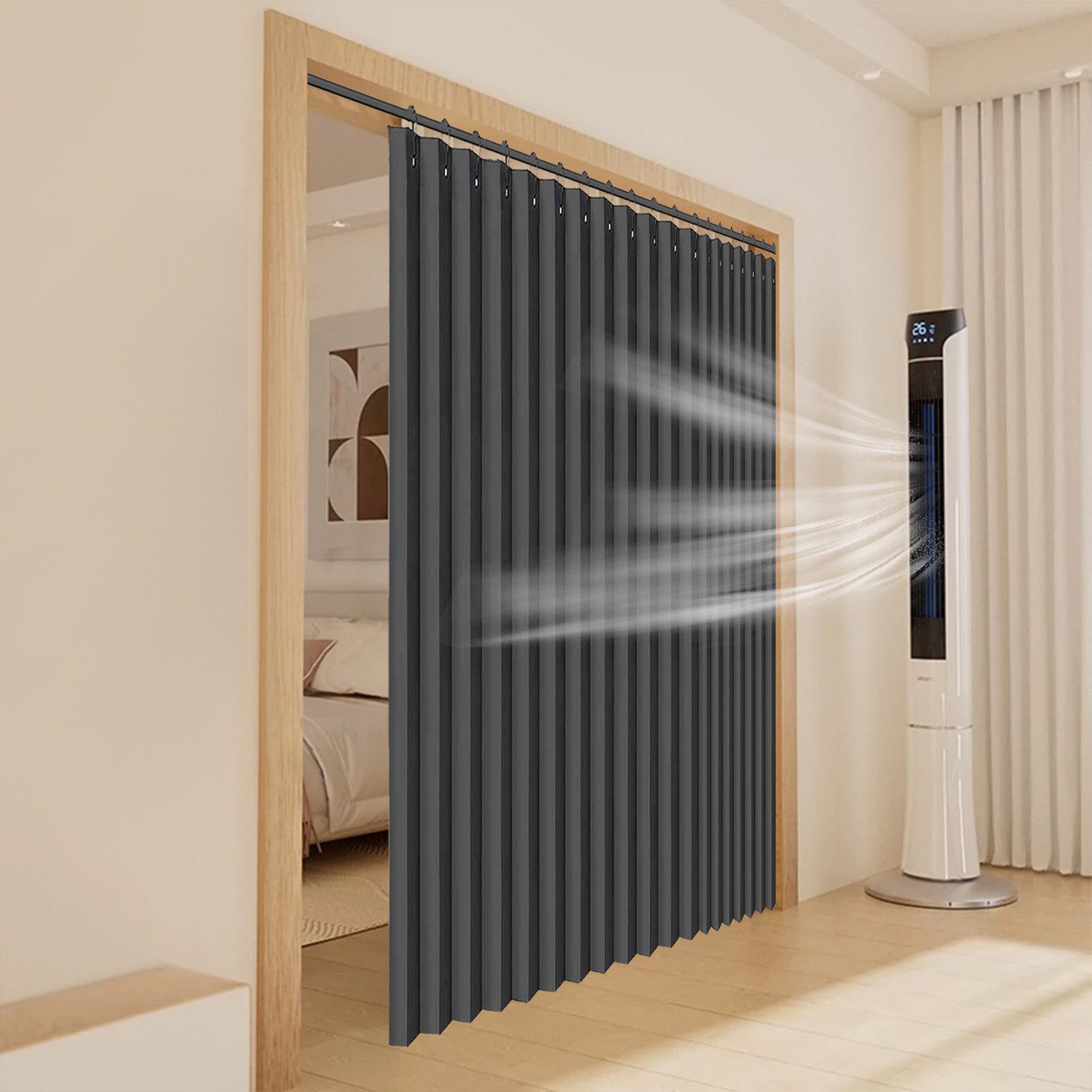 Qelus Türvorhang Wandteiler Raumteiler Vorhang Breite 254 cm Sichtschutz für Wohnzimmer (1 St), blickdicht, Oxford-Gewebe, Türgardine mit Häkchen Verdunkelung für Fenster Schlafzimmer Trennwand