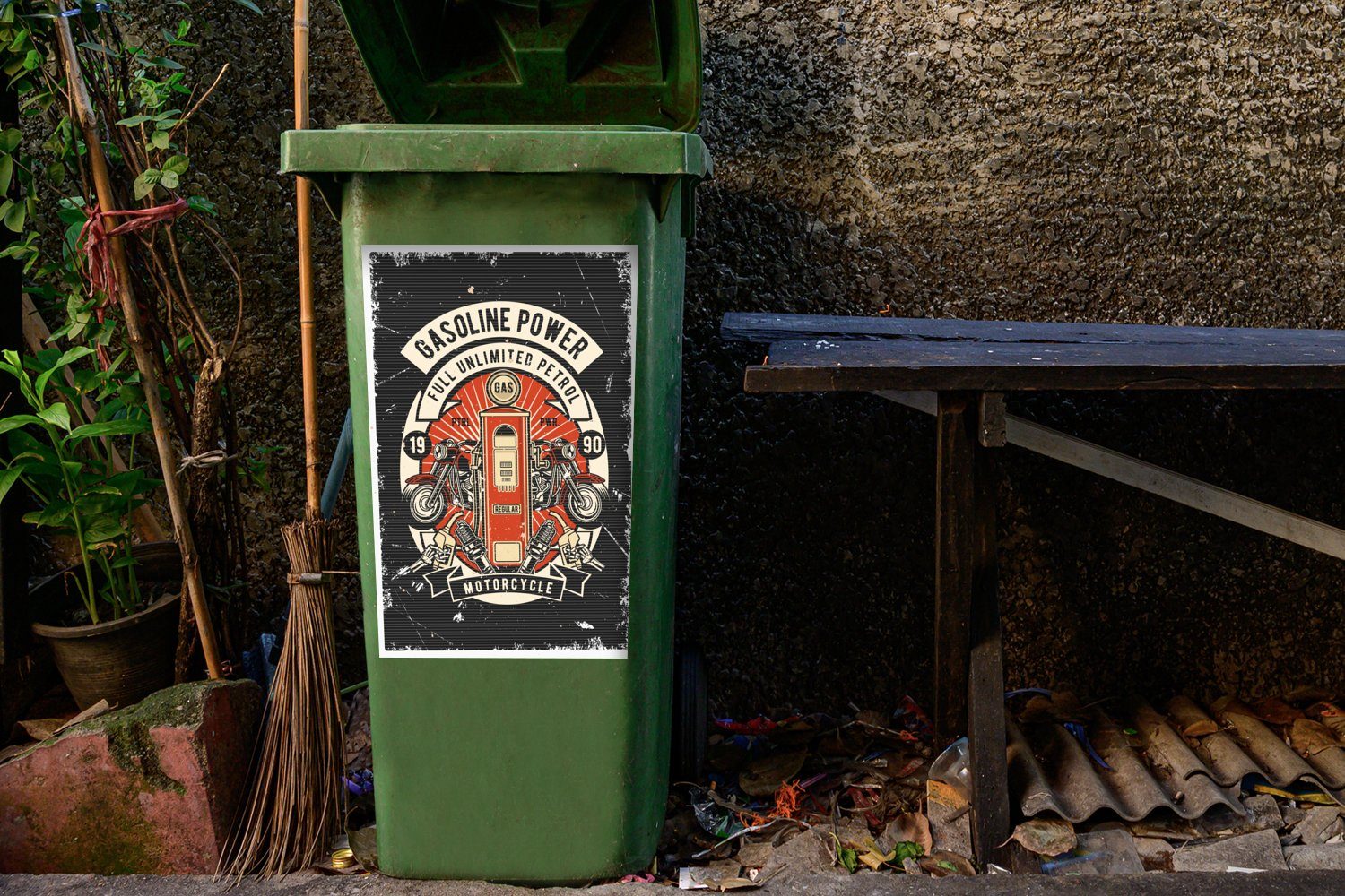 MuchoWow Vintage Pumpe (1 Mülltonne, - - Abfalbehälter Wandsticker Container, Sticker, Mancave Motor Mülleimer-aufkleber, St), -