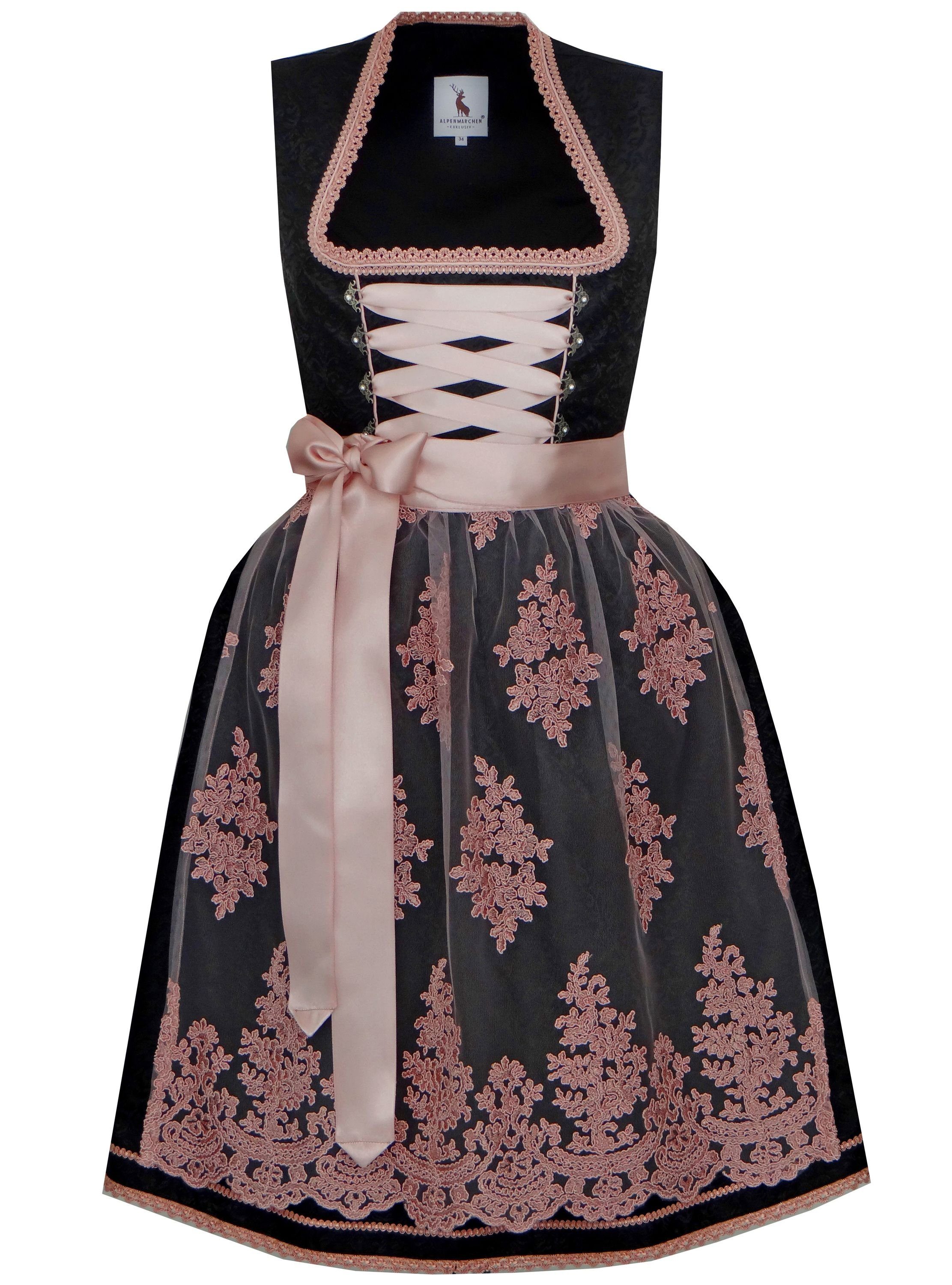 Alpenmärchen Midi-dirndl uit exclusieve collectie, incl. kanten schort, maten 34 t/m 60 - ALM750, 40