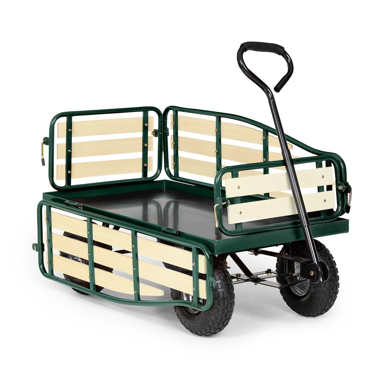 Waldbeck Bollerwagen Ventura Bollerwagen Schwerlast 300 kg Stahl 100x50 cm WPC klappbar, klappbare Seitenteile, große Ladefläche