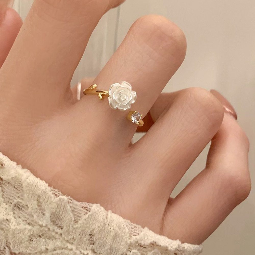Invanter Fingerring Kamelia Ring mit verstellbarer Öffnung für Frauen, Nischendesign (1-tlg), Weihnachtsgeschenk,jedes Weihnachten | Fingerringe
