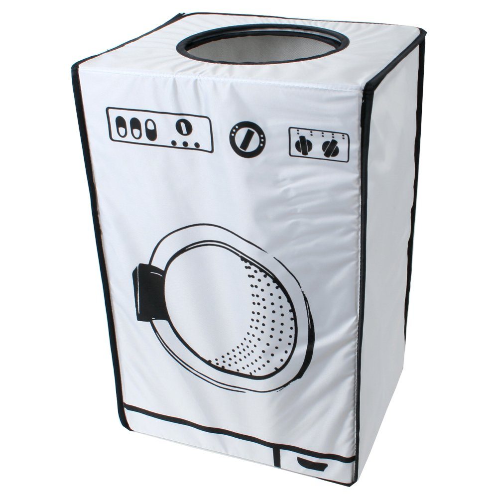TE-Trend Wäschesortierer 50 l Wäschekorb textile Wäschebox weiß mit Deckel (mit intergriertem Deckel), faltbar, mit Abwurföffnung im Deckel
