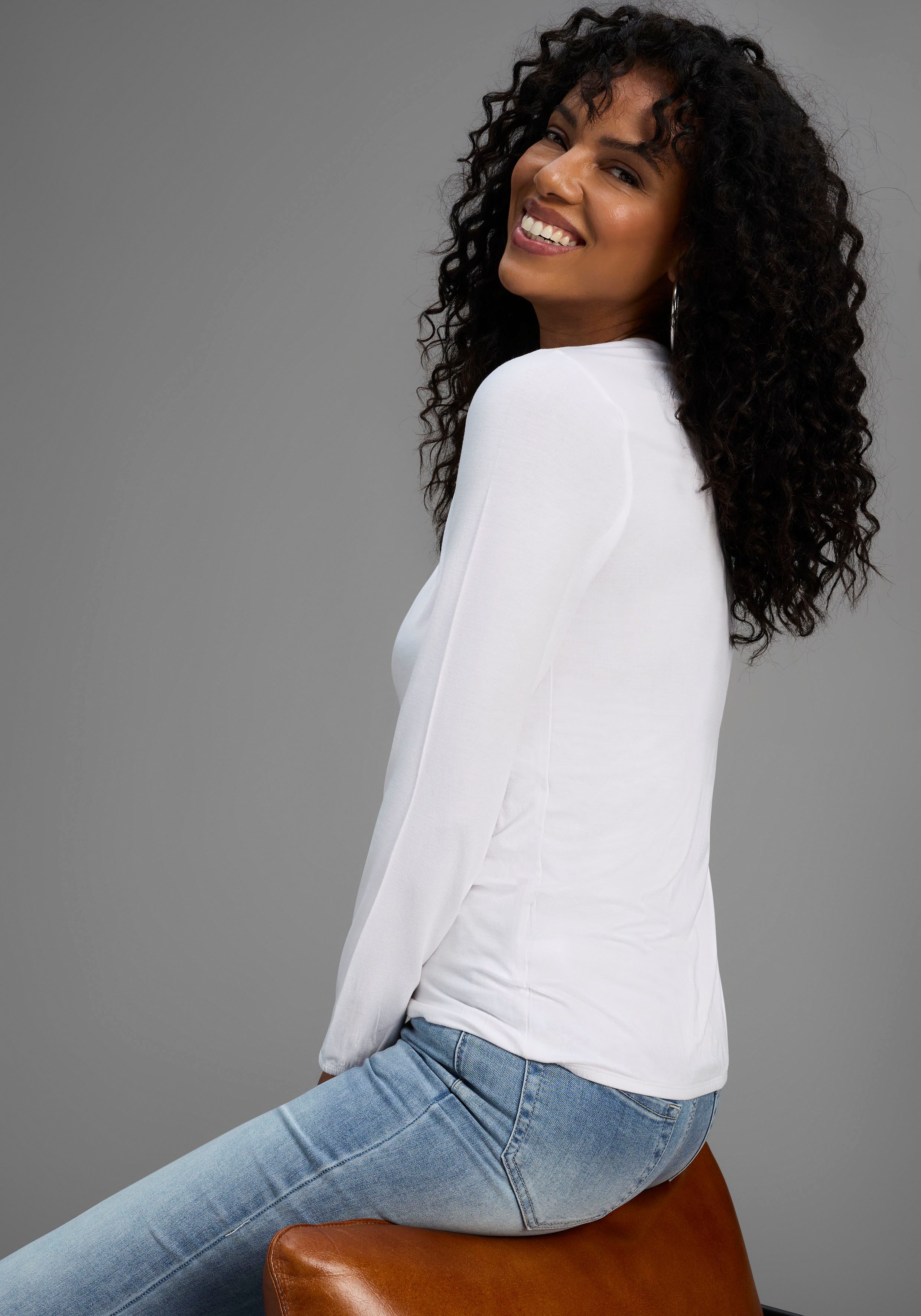 Flashlights Langarmshirt (Packung, 2-tlg., 2er-Pack) figurbetonter Schnitt, aus Viskosemischung