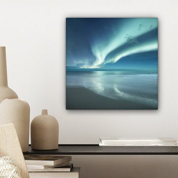 OneMillionCanvasses® Leinwandbild Nordlicht - Strand - Polarlicht - Natur, (1 St), Leinwand Bilder für Wohnzimmer Schlafzimmer, 20x20 cm