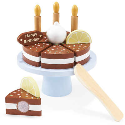 Mamabrum Kinder-Küchenset Hölzerne Geburtstagstorte zum Anschneiden