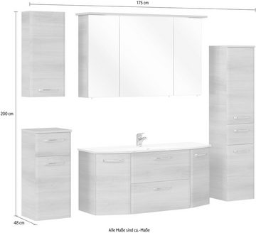 Saphir Badmöbel-Set Quickset 5-teilig Glas-Waschtisch mit LED-Spiegelschrank, Bad-Set, (6-St), Midischrank, Unterschrank, Hängeschrank, inkl. Türdämpfer, 9 Türen