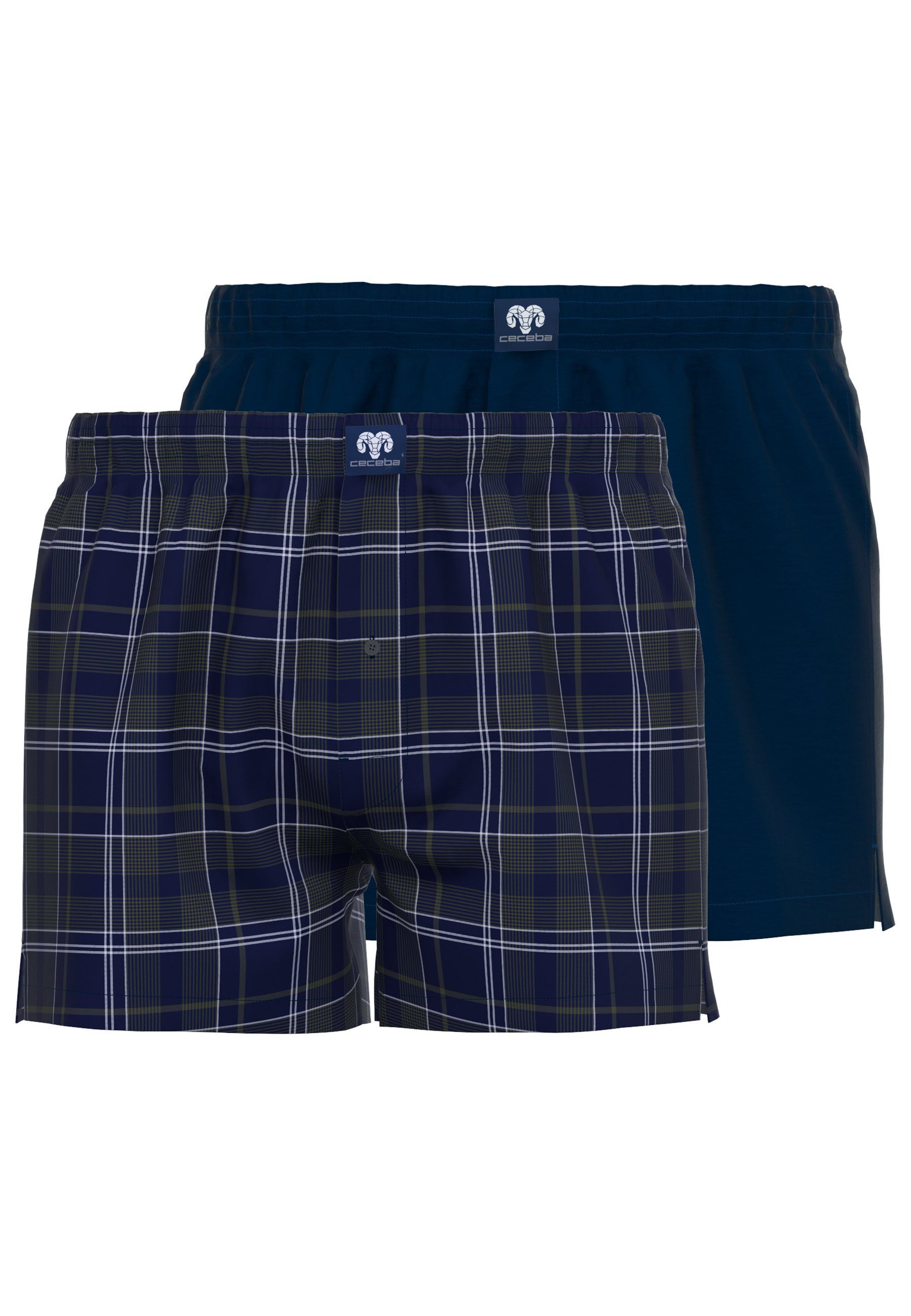 Boxershorts CECEBA Herren Boxershort blau uni 2er Pack