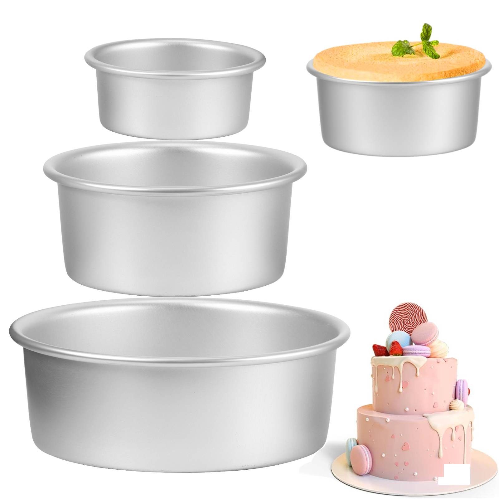 BlingBin Springform Kuchenform Rund 3-Teil-Set, Backform aus Eloxiertem Aluminium, (3er Set 3-tlg), Obstkuchenform mit Abnehmbarer Bodenplatte für Tortenschichten
