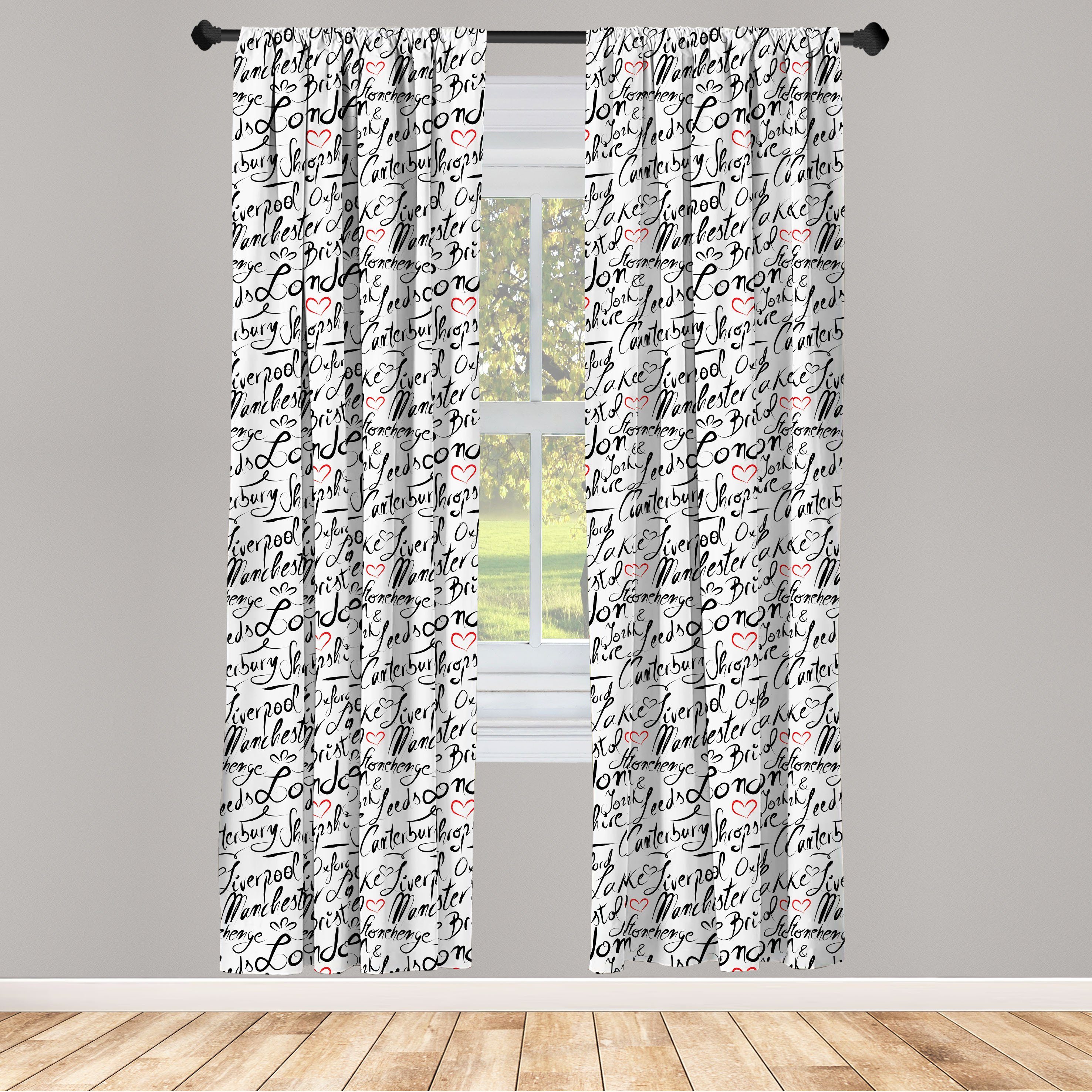 Gardine Vorhang Hand Microfaser, Abakuhaus, Schriftzug Städte für Dekor, England Wohnzimmer Schlafzimmer