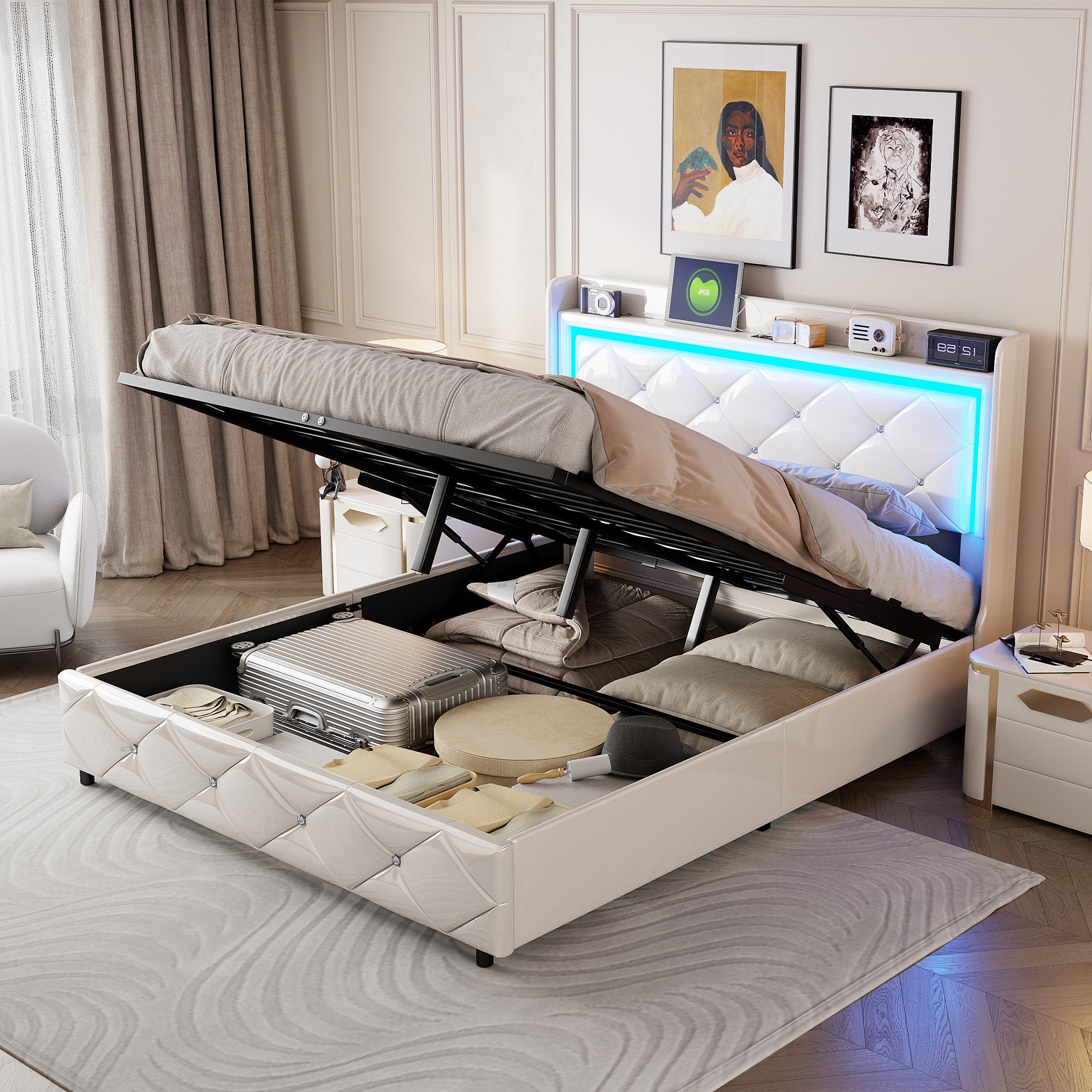 FUROKOY Polsterbett Stauraumbett Doppelbett Luftdruck-Hubstange mit günstig online kaufen
