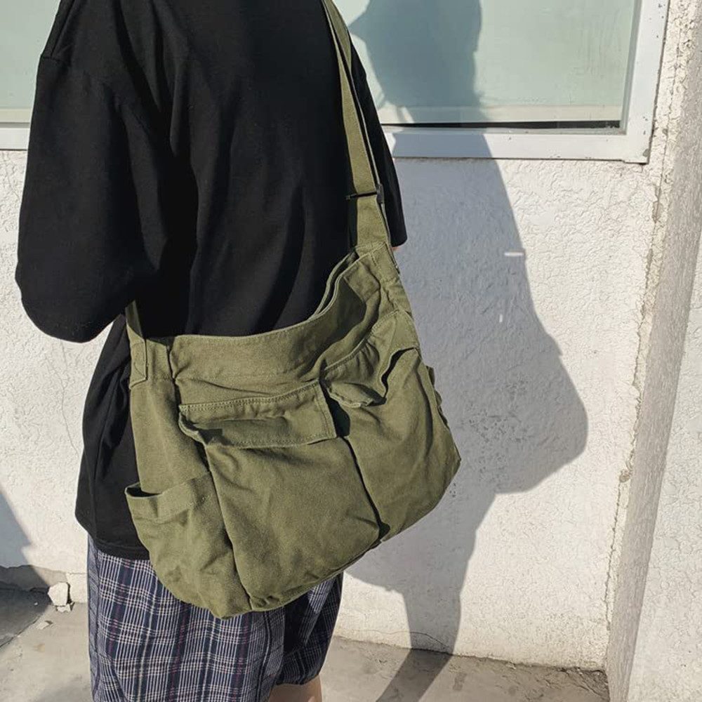 Zaewry Schultertasche Canvas Messenger Bag Umhängetasche Crossbody Schulter Tote Hobo Bag, für Frauen und Männer - Große Tasche mit mehreren Fächern – Bild 3 von 5