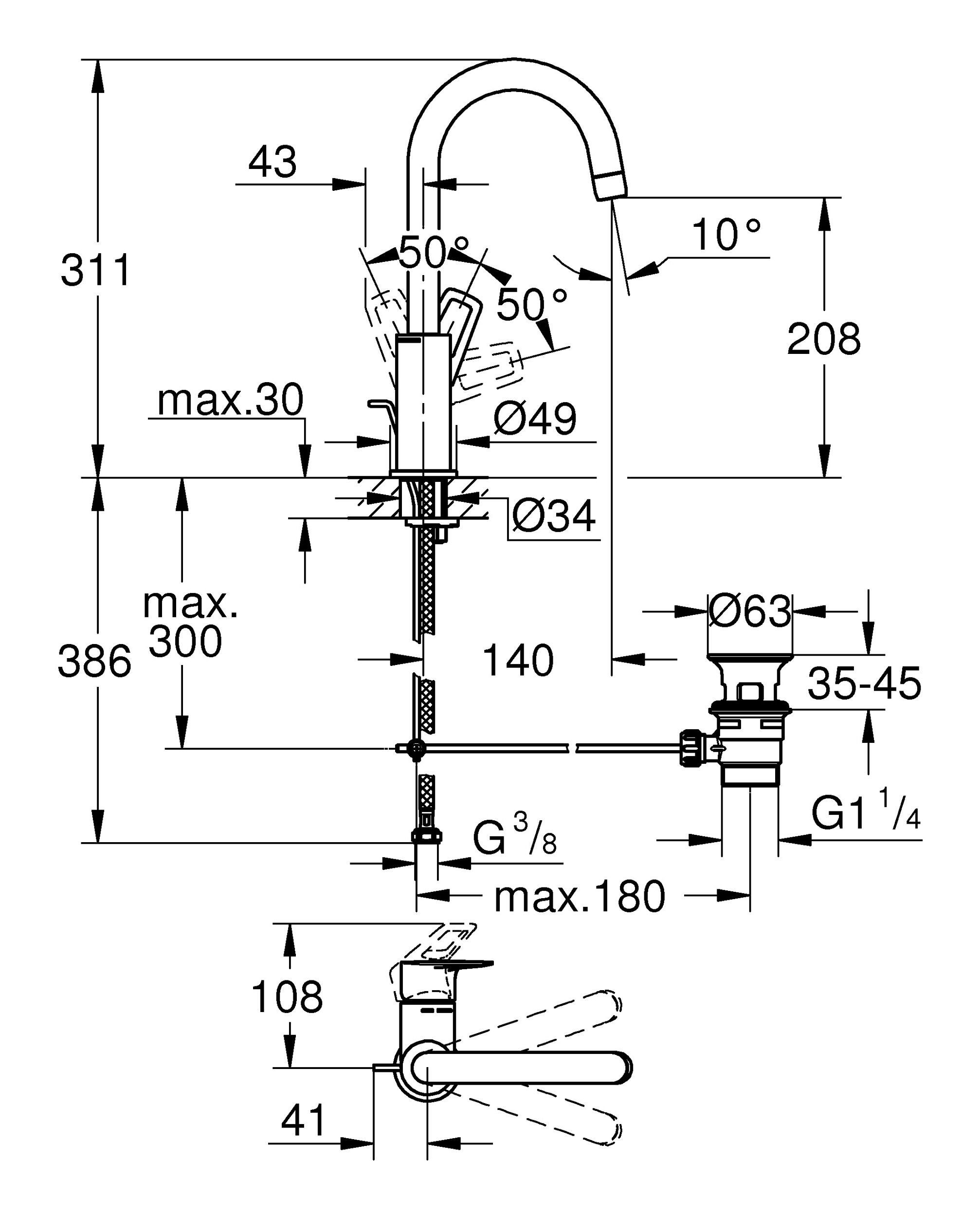 Grohe Waschtischarmatur BauLoop L-Size mit Einhand Zugstangen-Ablaufgarnitur Chrom 