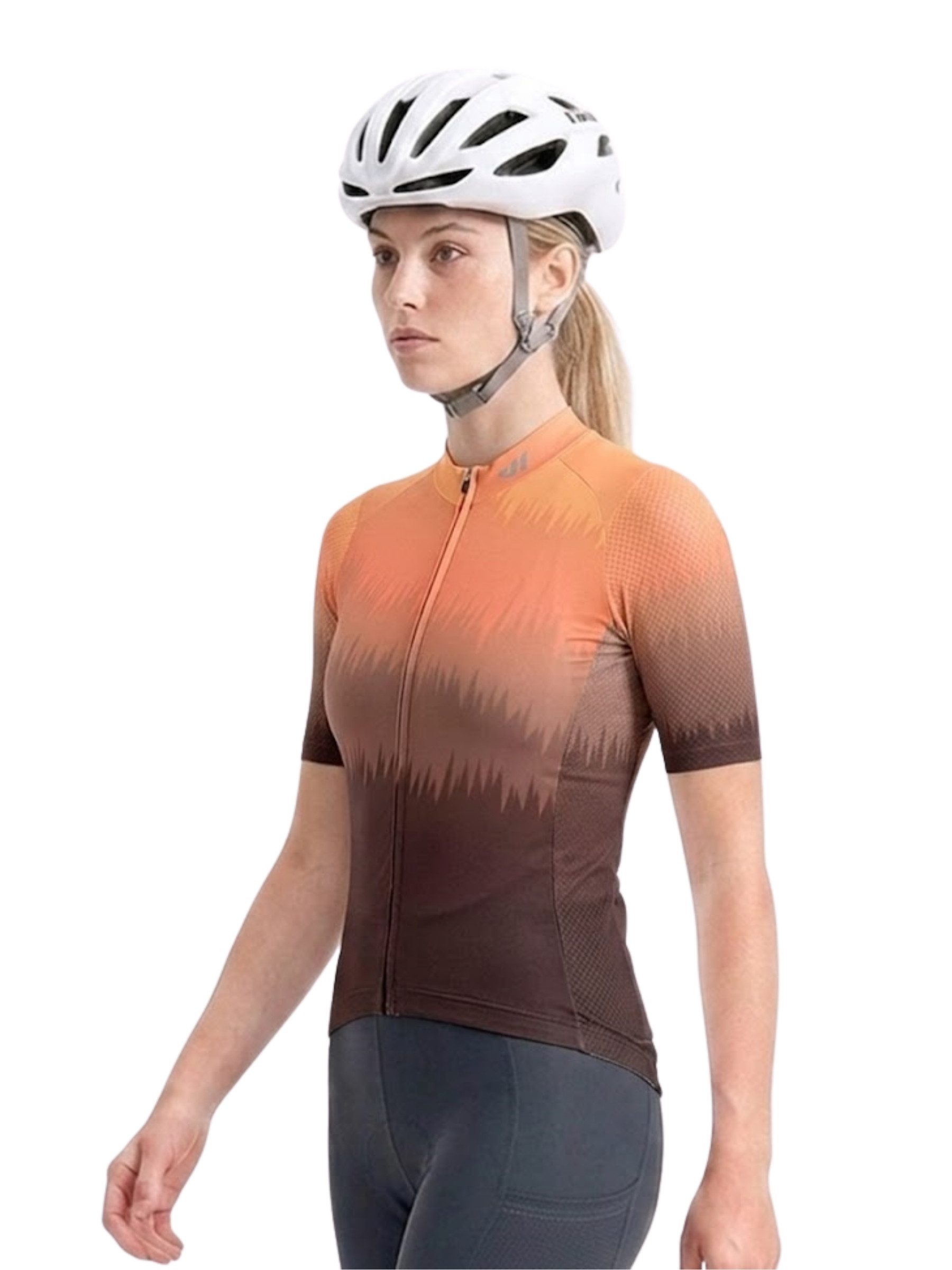 Wulibike Radtrikot Damen Fahrradtrikot Kurzarm Farbverlauf Atmungsaktiv Slim Fit (1-tlg) Anti-Rutsch Saum, reflektierende Details und große Handytaschen