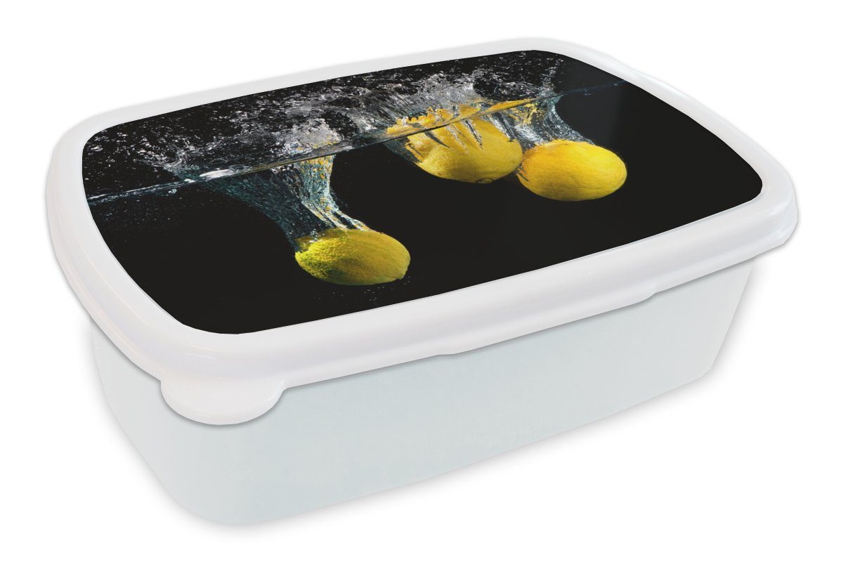 MuchoWow Lunchbox Zitrone - Frucht - Stilleben - Wasser - Gelb, Kunststoff, (2-tlg), Brotbox für Kinder und Erwachsene, Brotdose, für Jungs und Mädchen weiß