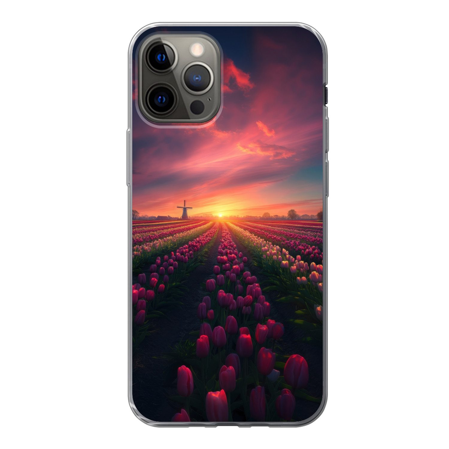 MuchoWow Handyhülle für Apple iPhone 13 Pro Windmühle - Sonnenuntergang - Landschaft, Smartphone-Bumper, Print, Handy Schutzhülle Dünn