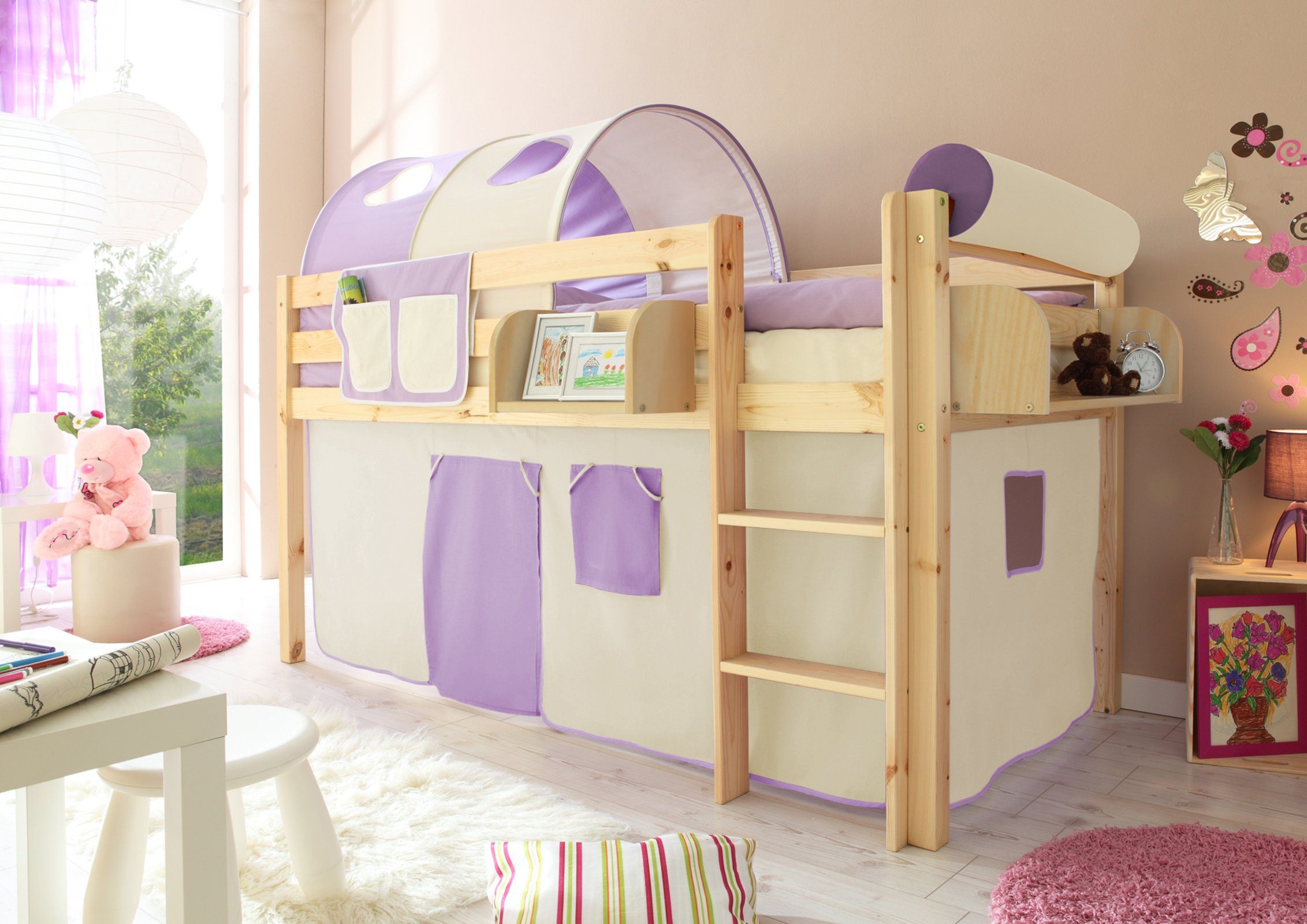 Ticaa Hochbett Hochbett "Malte" Kiefer Natur Classic