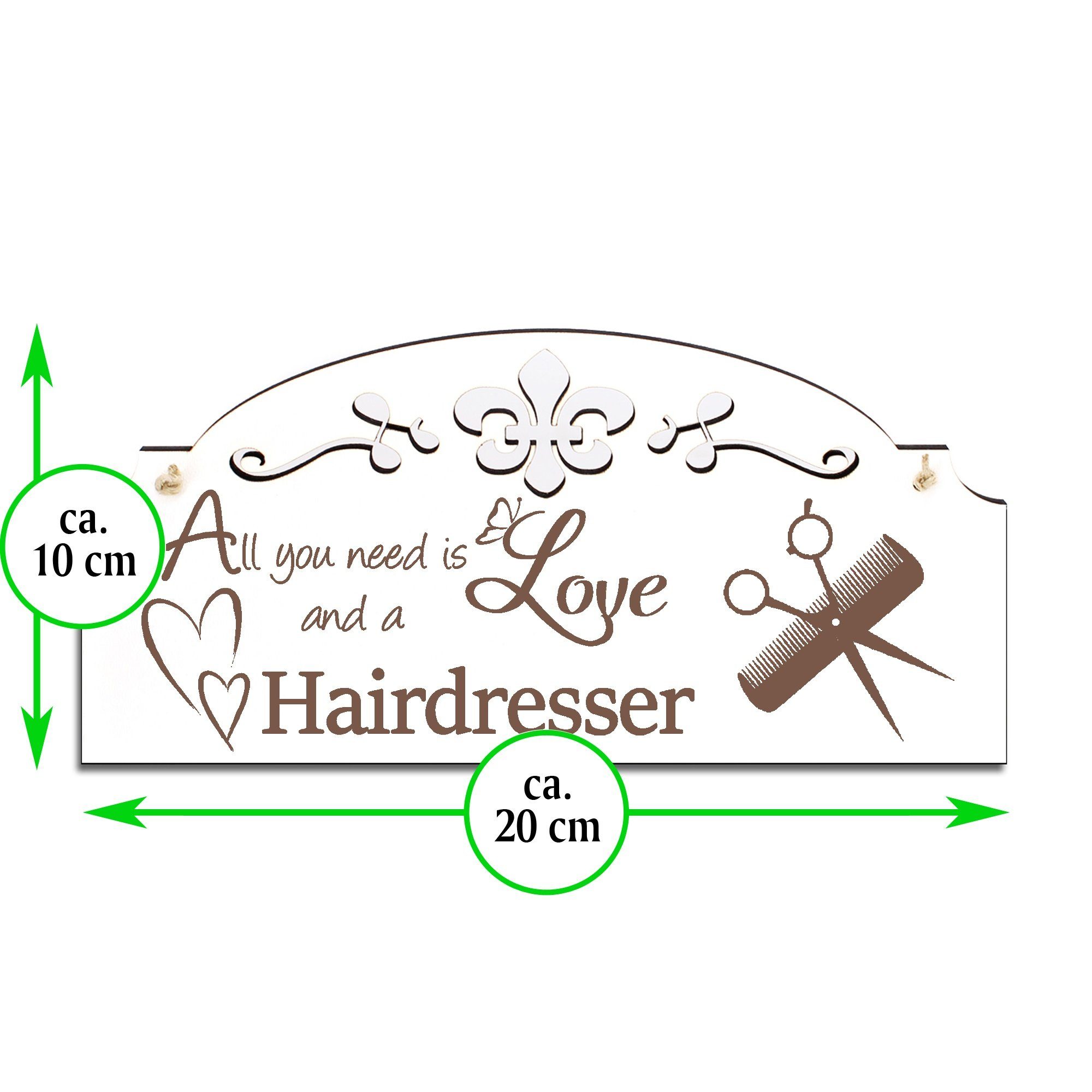 Friseur Love Kamm Hängedekoration All is you Dekolando need Schere und Deko 20x10cm