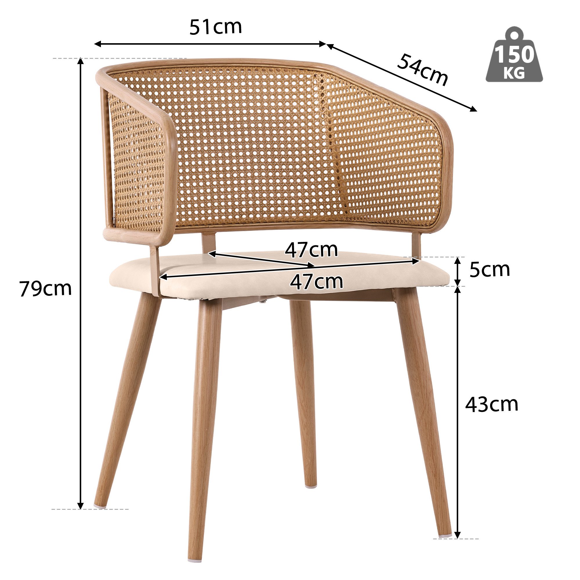 Flieks Esszimmerstuhl (Set, Eisengestell, 2 St), 2er Set Polsterstühle mit Armlehnen Rattanstuhl Kunstleder Wohnzimmer