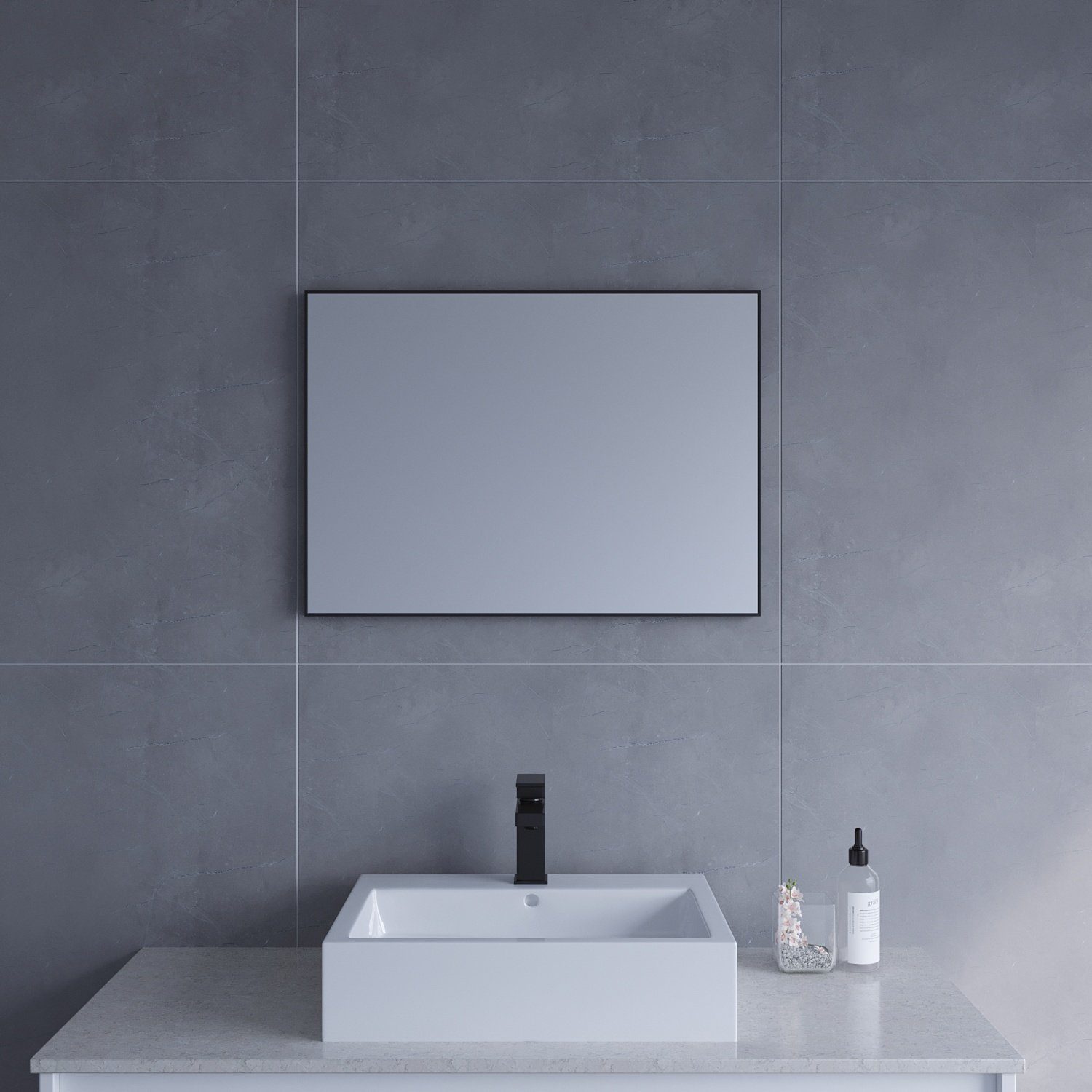 AQUABATOS Spiegel Wandspiegel Badezimmerspiegel schwarz Flurspiegel rechteckig modern