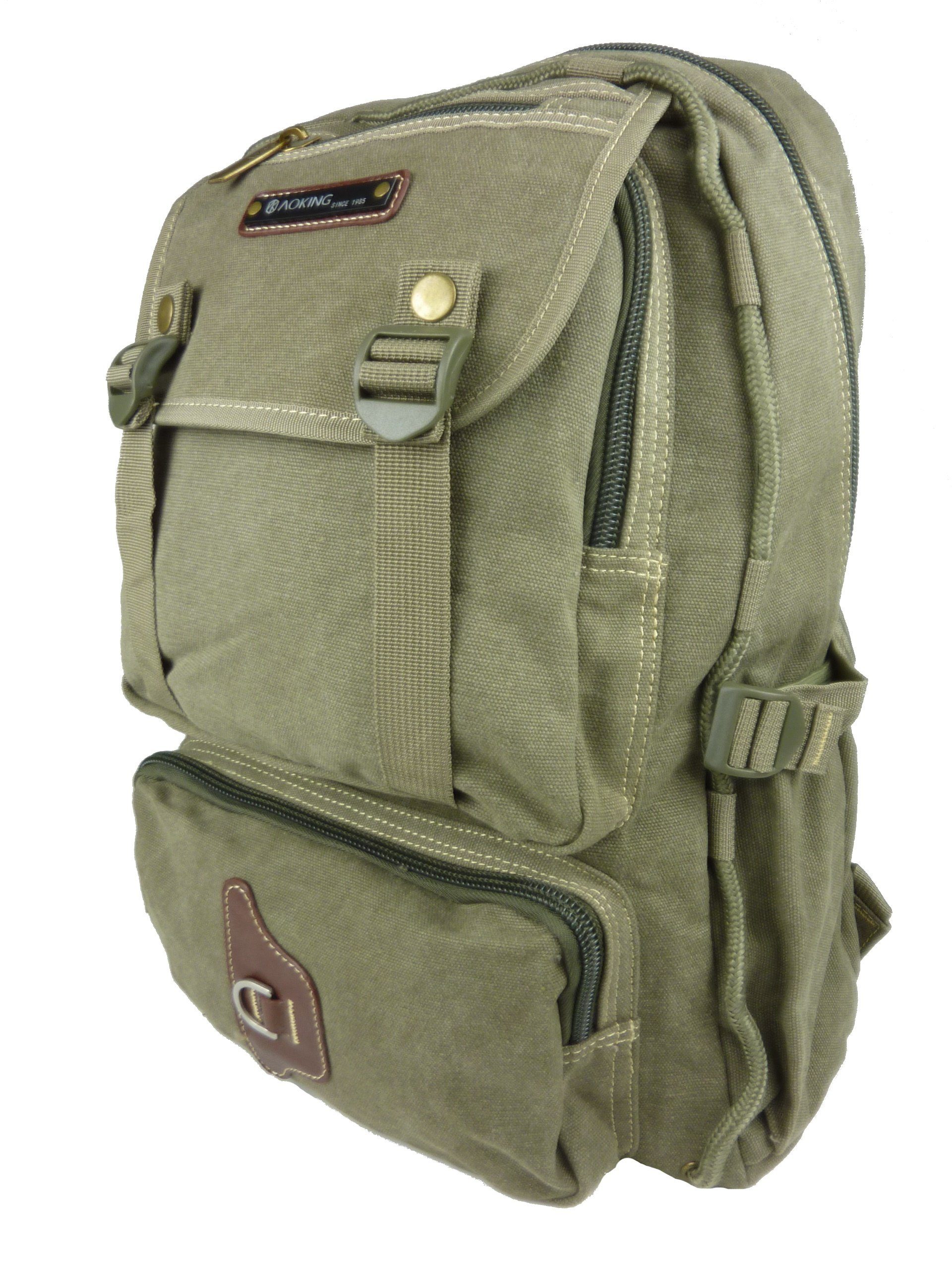 Taschen4life Freizeitrucksack Trekking Canvas Rucksack, T115, Militär Stil,  Damen und Herren Segeltuch Stoffrucksack | Wickeltaschen