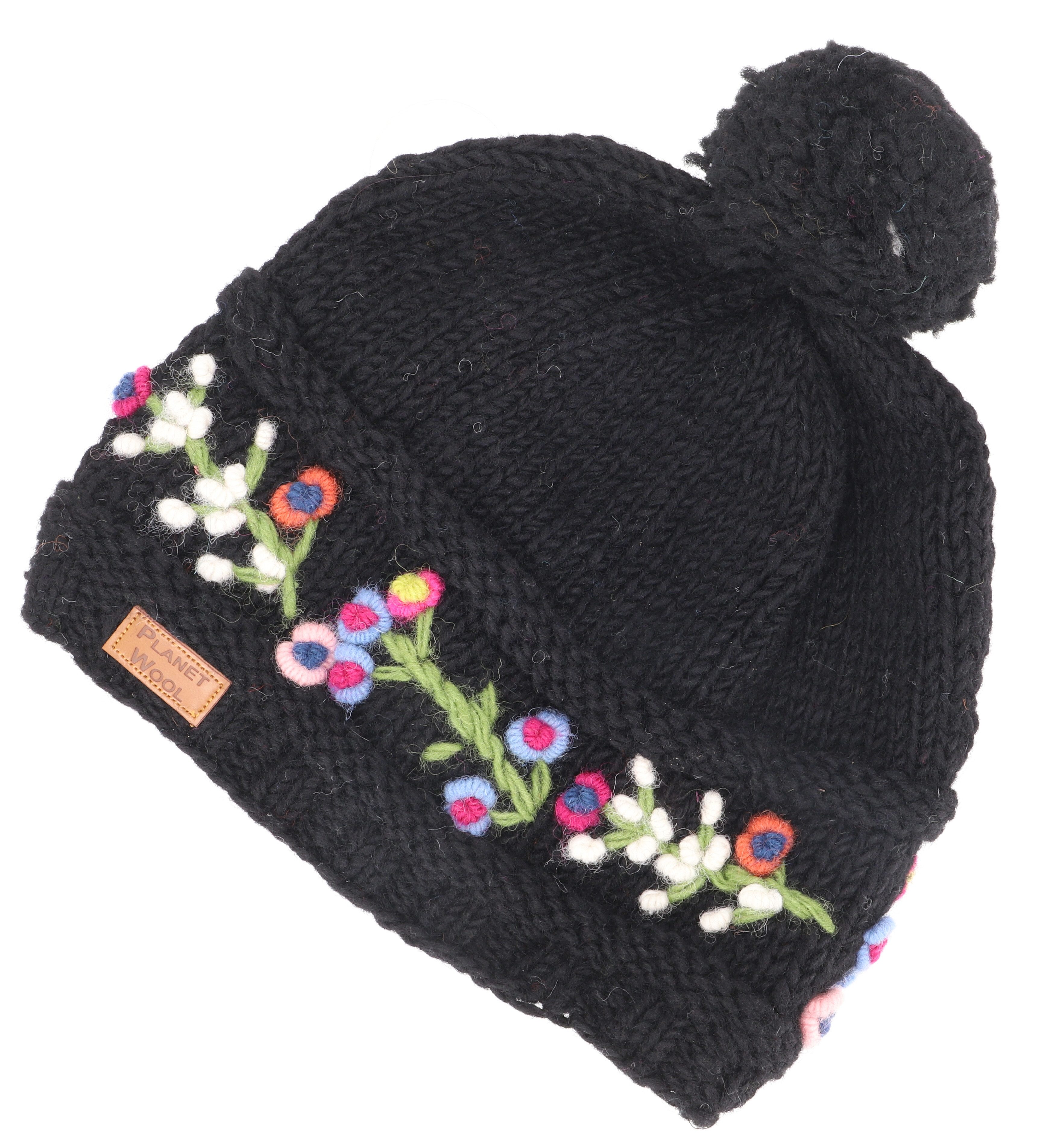 Strickmütze Bestickte Bommelmütze, Strickmütze aus..