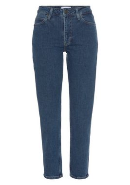 Calvin Klein Slim-fit-Jeans MR SLIM - SOFT BLACK mit Leder-Brandlabel am hinteren Bundabschluss