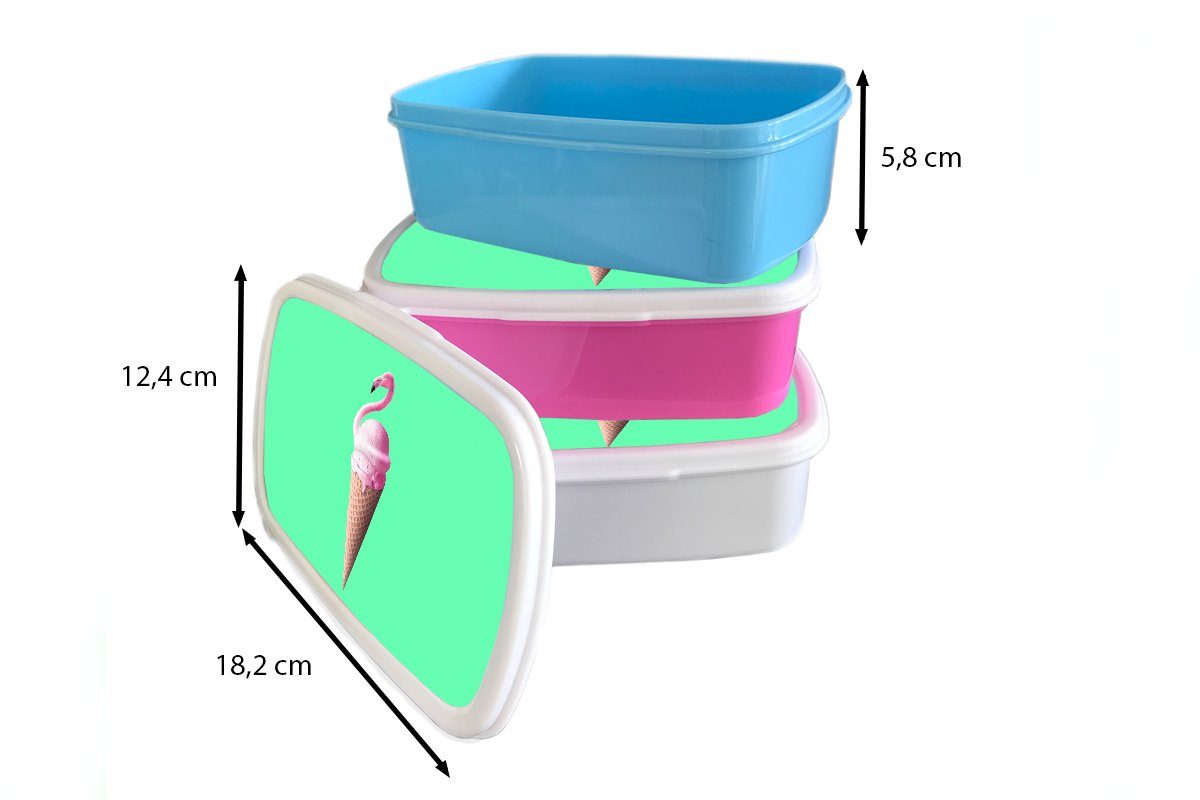 Kinder, Mädchen, Eistüten - Brotdose MuchoWow - Snackbox, Kunststoff, Erwachsene, Grün, Flamingo (2-tlg), - für Brotbox - Lunchbox Rosa Kunststoff Eiscreme