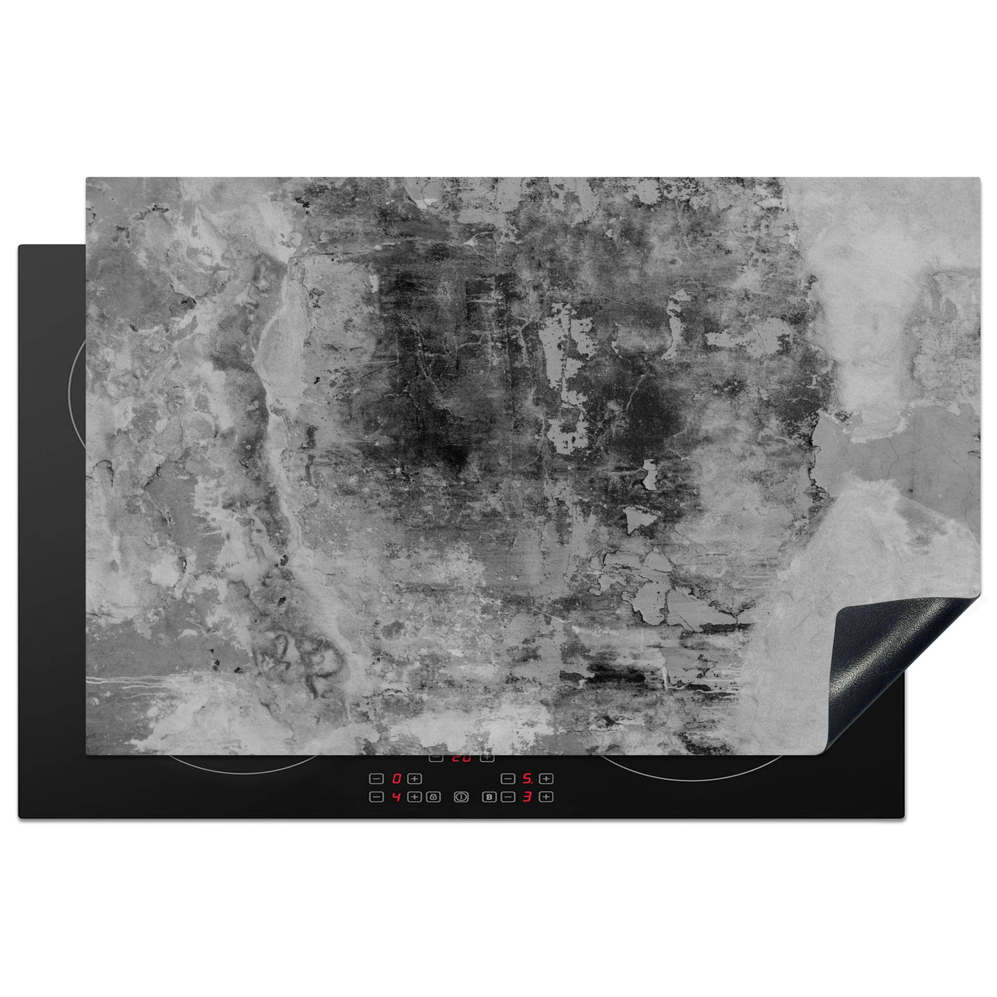 MuchoWow Herdblende-/Abdeckplatte Schwarz - Stein - Weiß - Industrial, Vinyl, (1 tlg), 81x52 cm, Induktionskochfeld Schutz für die küche, Ceranfeldabdeckung