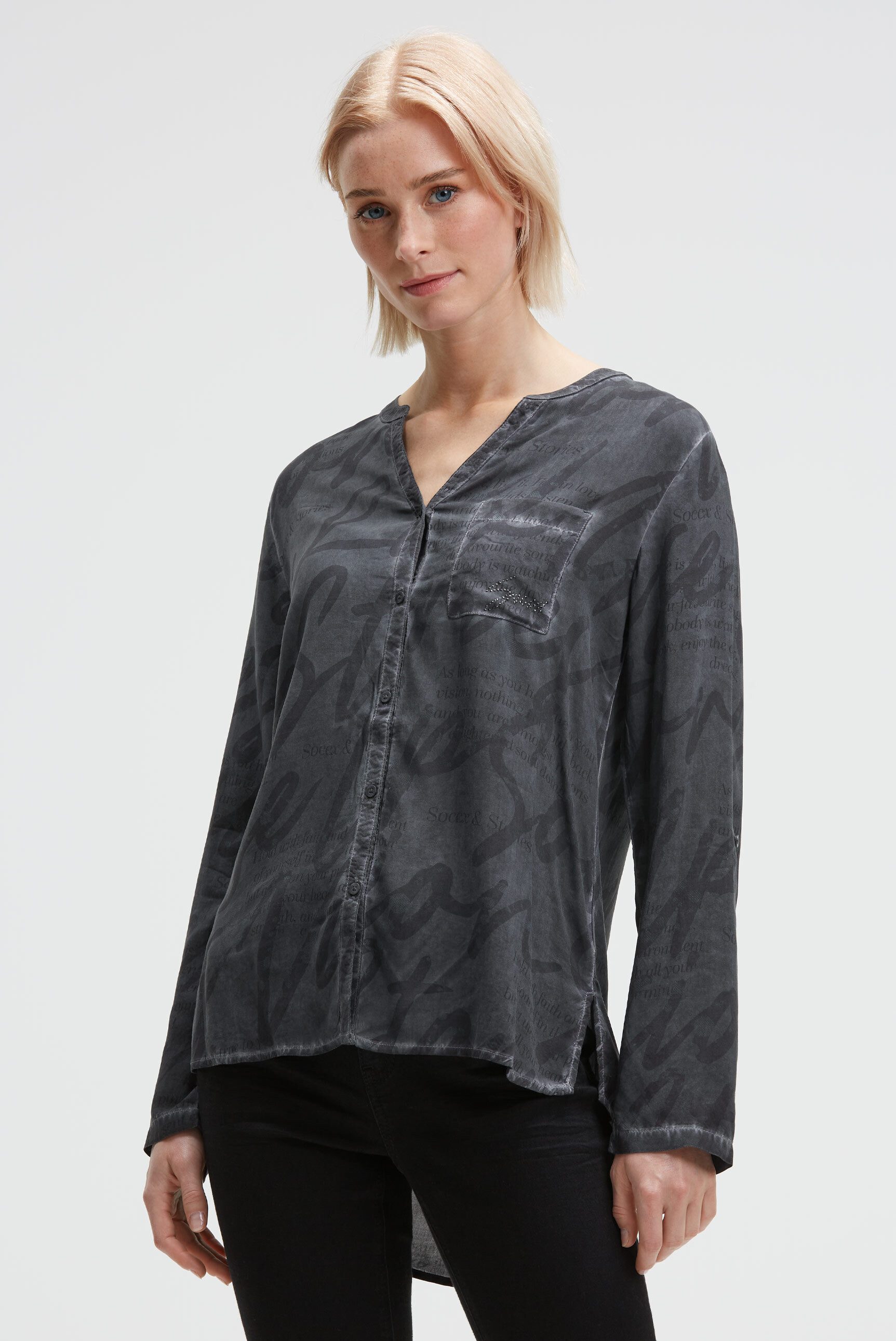 SOCCX Langarmbluse mit längerer Rückenpartie günstig online kaufen