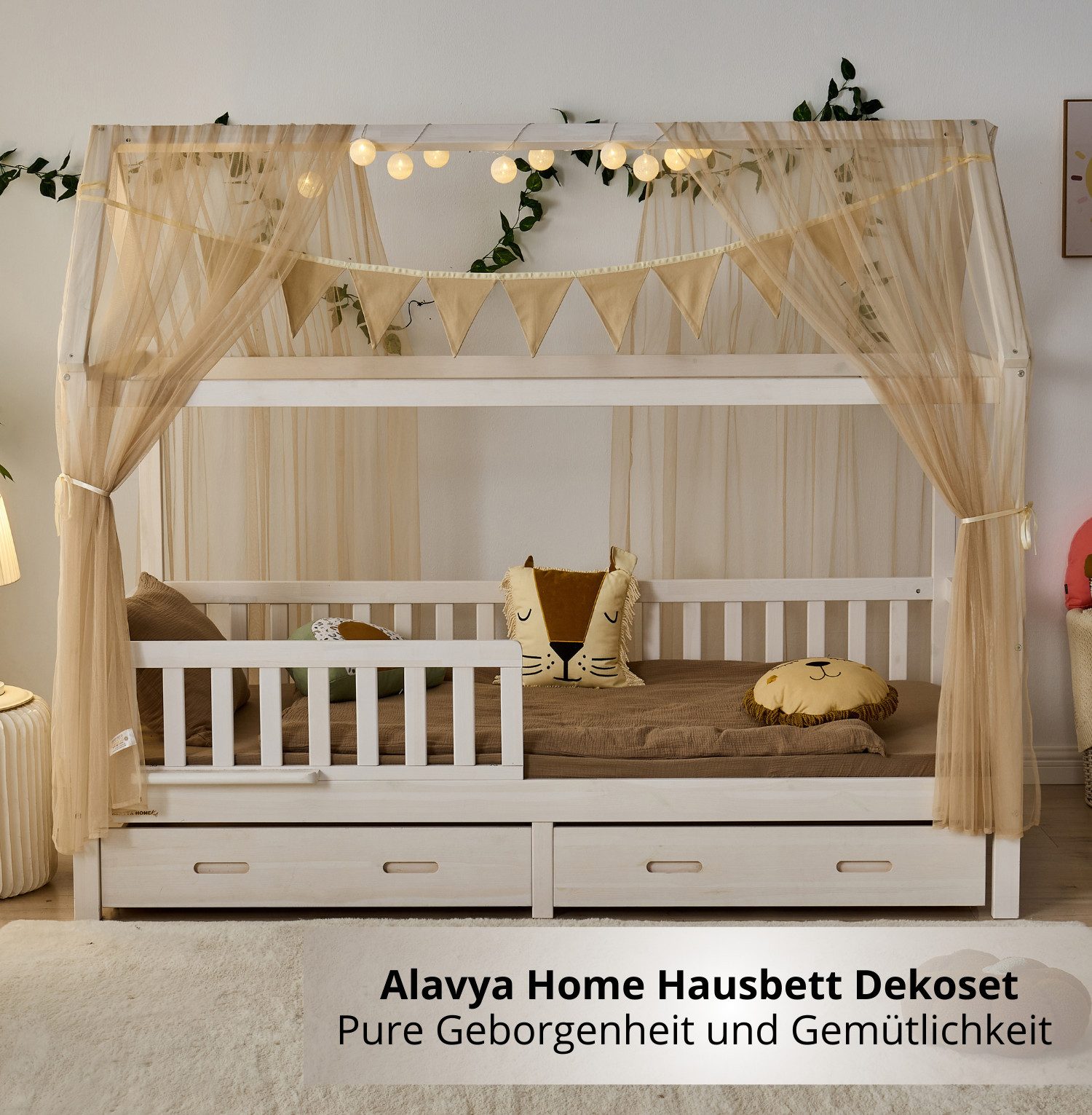 Alavya Home® Betthimmel HAUSBETT DEKO SET für Kinderbett 80x160 I 90x200 (K günstig online kaufen