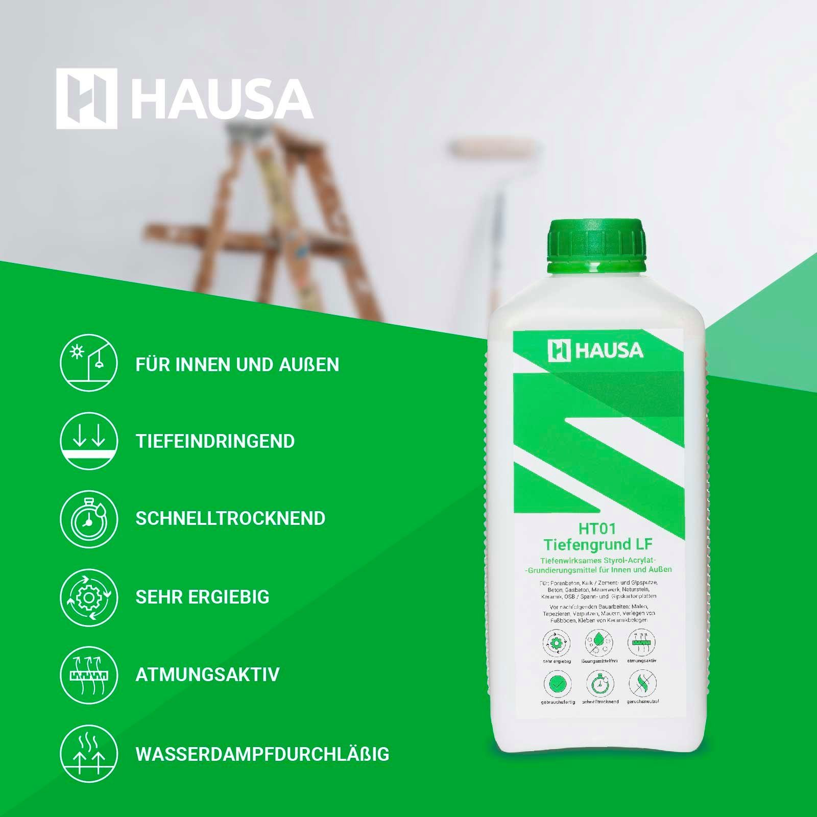 Hausa Tiefengrund Tiefengrund LF HT01, gebrauchsfertige Grundierung für Innen, Außen, Wand Boden Decke, 1-tlg., verstärkt, gleicht Saugfähigkeit aus, Premium Haftgrund lösemittelfrei schnelltrocknend