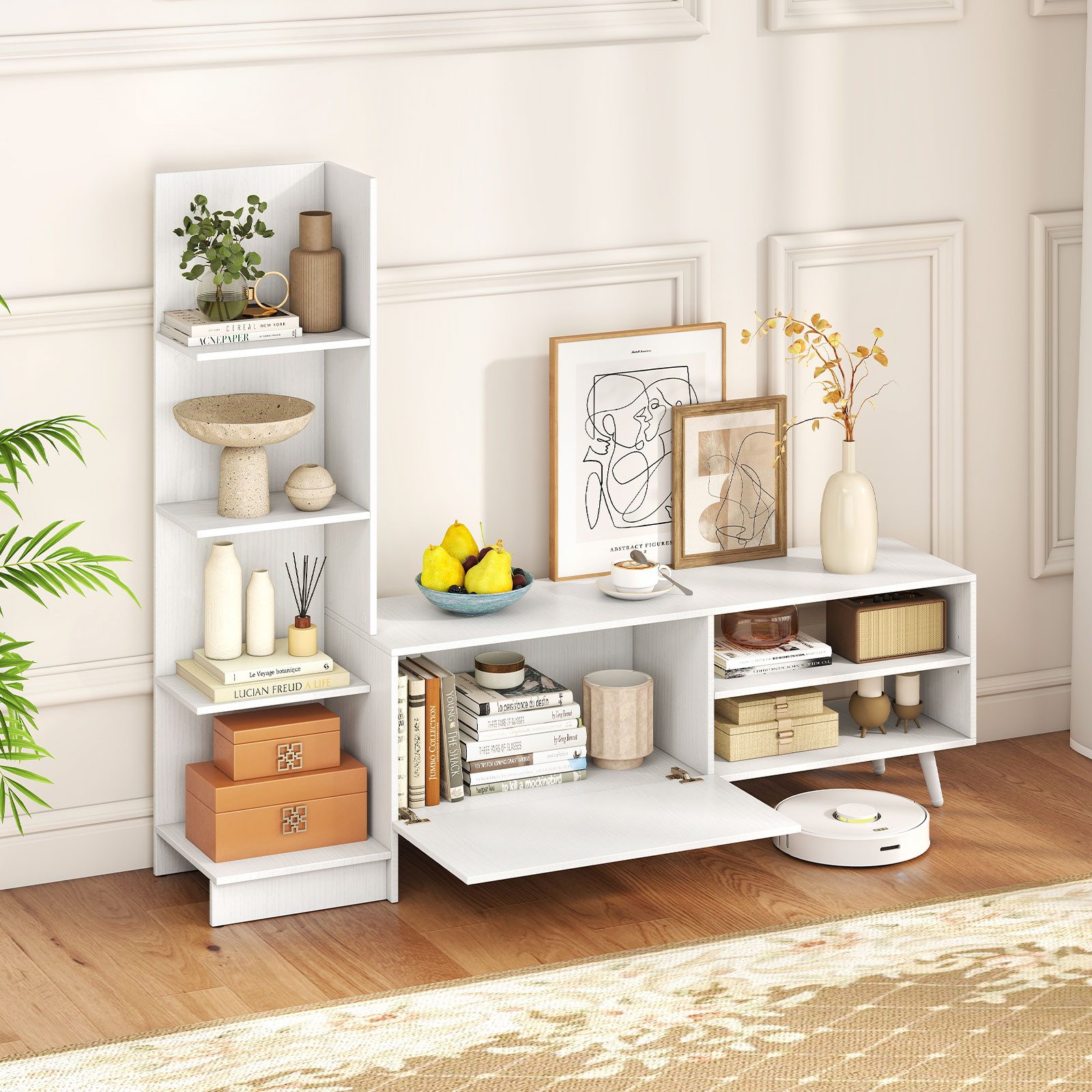 COSTWAY TV-Schrank mit Bücherregal & verstellbarem Regal Fernsehtisch 140cm günstig online kaufen