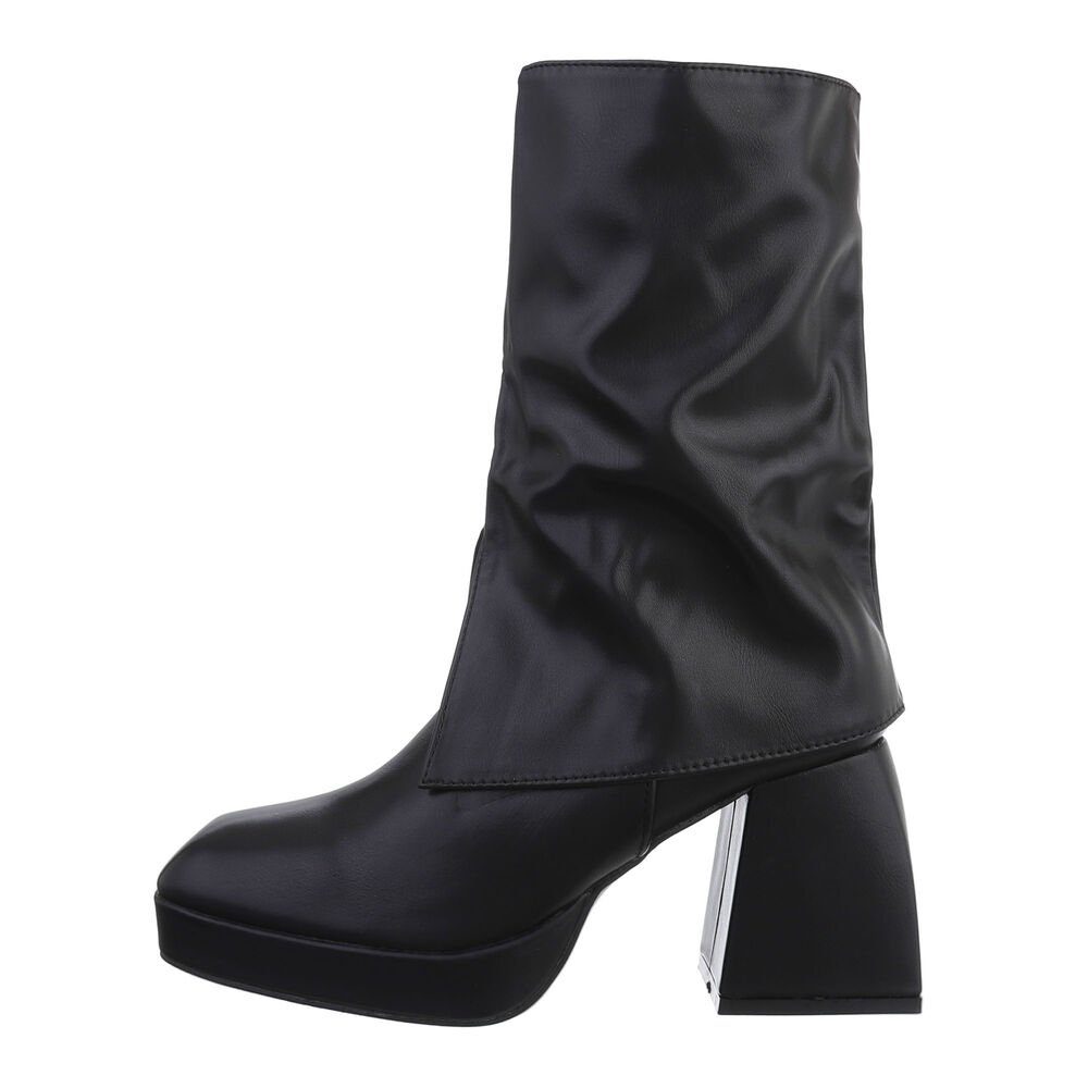 Ital-Design Damen Retro High-Heel-Stiefelette Blockabsatz High-Heel Stiefeletten in Schwarz