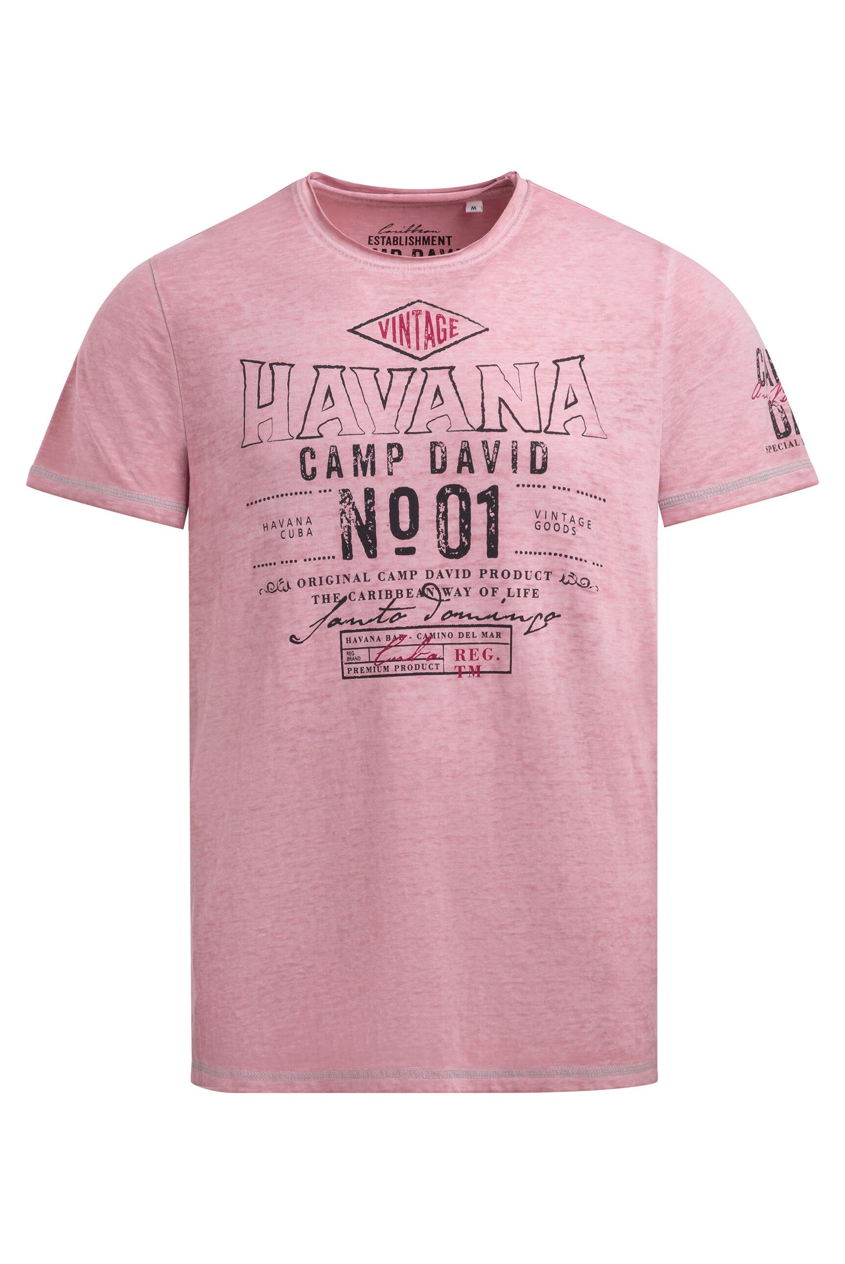 CAMP DAVID Rundhalsshirt mit offener Kante am Ausschnitt