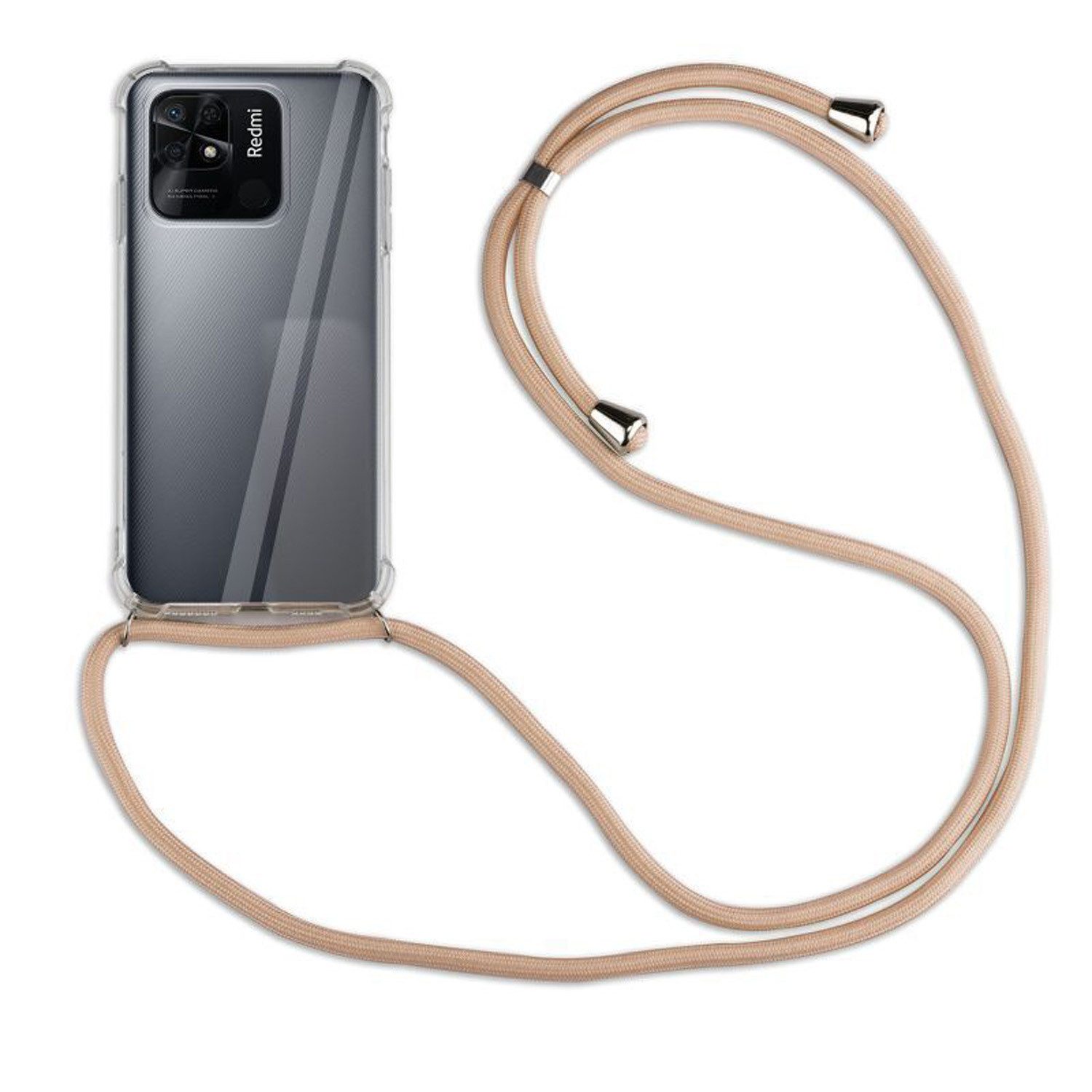 betterfon Handykette für Xiaomi Redmi 10C Handyhülle mit Band & Kordel Bumper Beige/Braun, Hände frei – mit Silikonhülle & Schnur für flexiblen Alltag