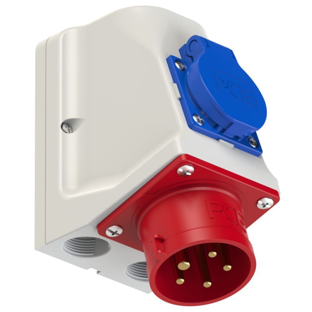 PCE PCE CEE-Wandgerätestecker 32A 5p 6h IP44 mit Schutzkontaktsteckdose Elektro-Kabel, CEE-Wandgerätestecker 32A 5p 6h IP44 mit Schutzkontaktsteckdose