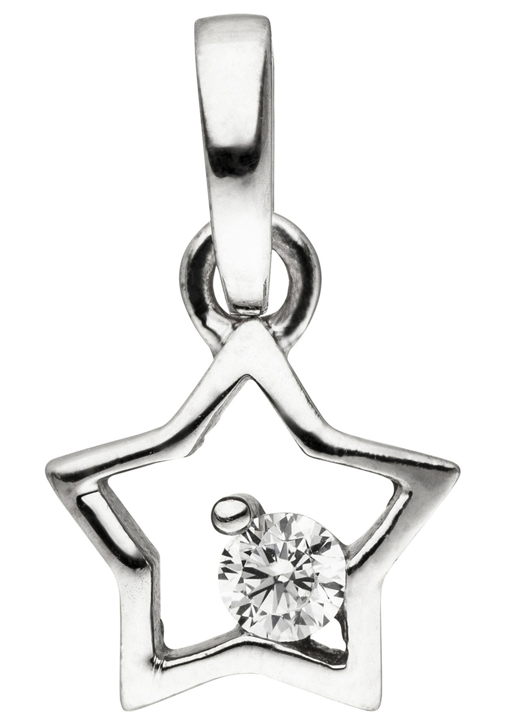 JOBO Kettenanhänger Anhänger Kinderanhänger Stern 10 mm, 925 Silber rhodiniert mit Zirkonia