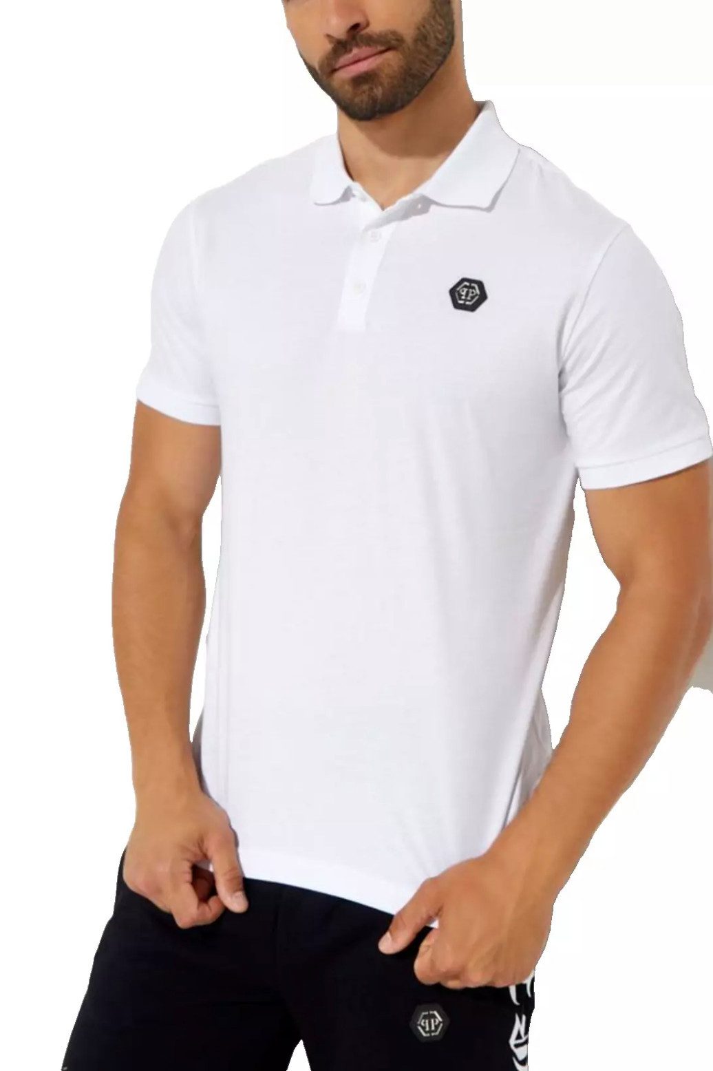Poloshirt Polohemd mit PP Hexagon Patch und Skull&Bones Logo Slim fit