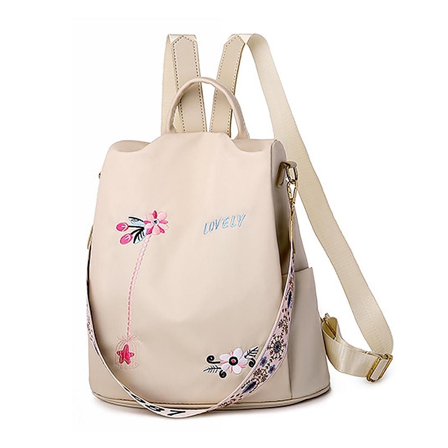 LuxusKollektion Cityrucksack Rucksack Damen Blume Khaki 32x11x29cm