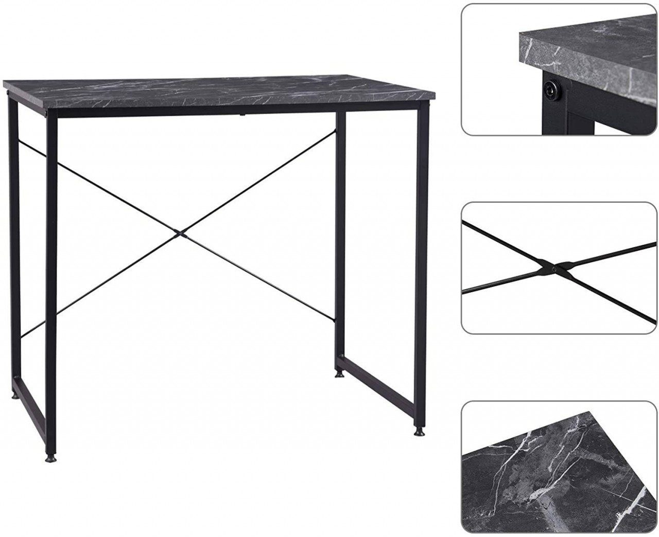 Esstisch cm EUGAD Marmor+schwarz Holz Computertisch Stahl 80x60x70 Schreibtisch,